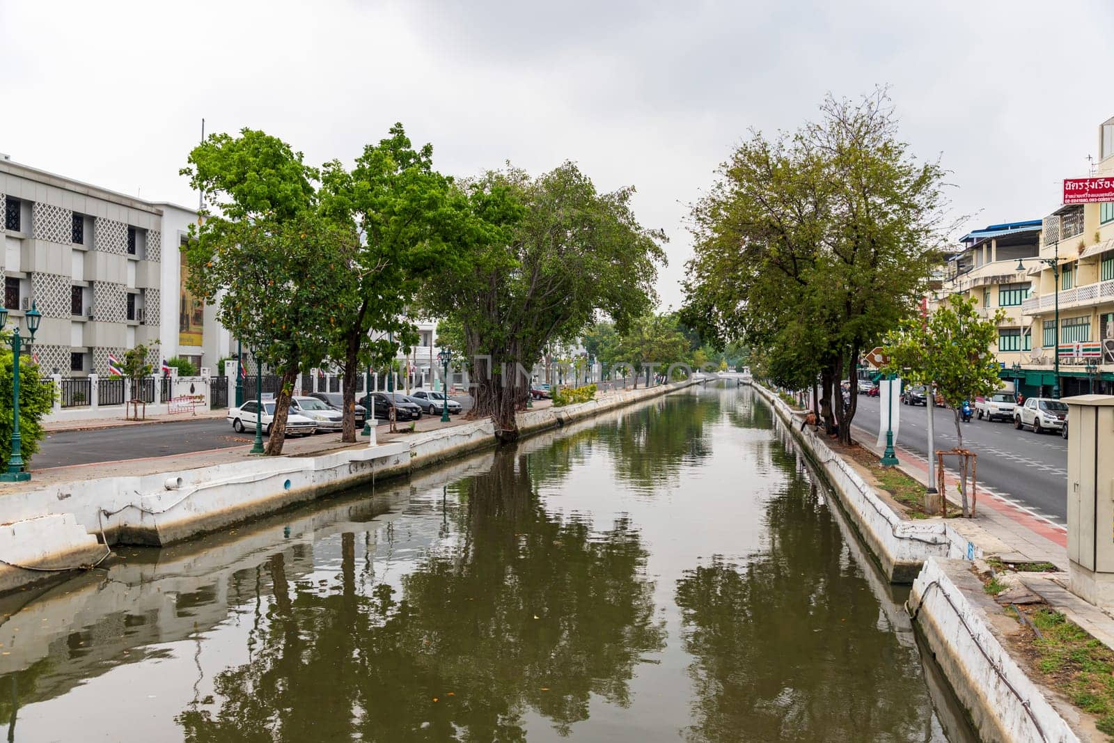 Bangkok,Thailand - April 16, 2023: The Khlong Rop Krung is a historical canal in Bangkok. Known for its beautiful scenery and traditional way of life. It's a great place to explore the city's cultural