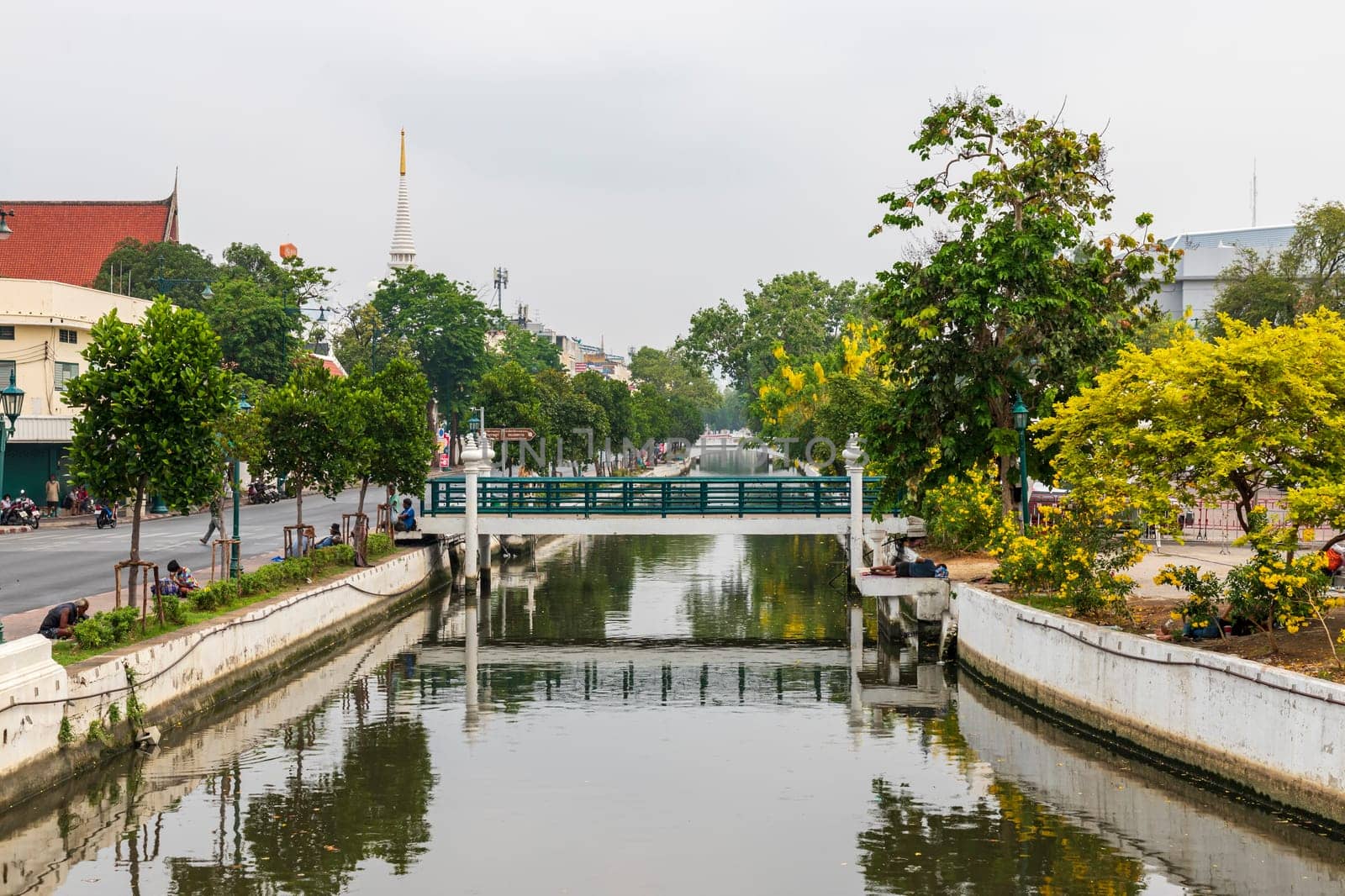 Bangkok,Thailand - April 16, 2023: The Khlong Rop Krung is a historical canal in Bangkok. Known for its beautiful scenery and traditional way of life. It's a great place to explore the city's cultural