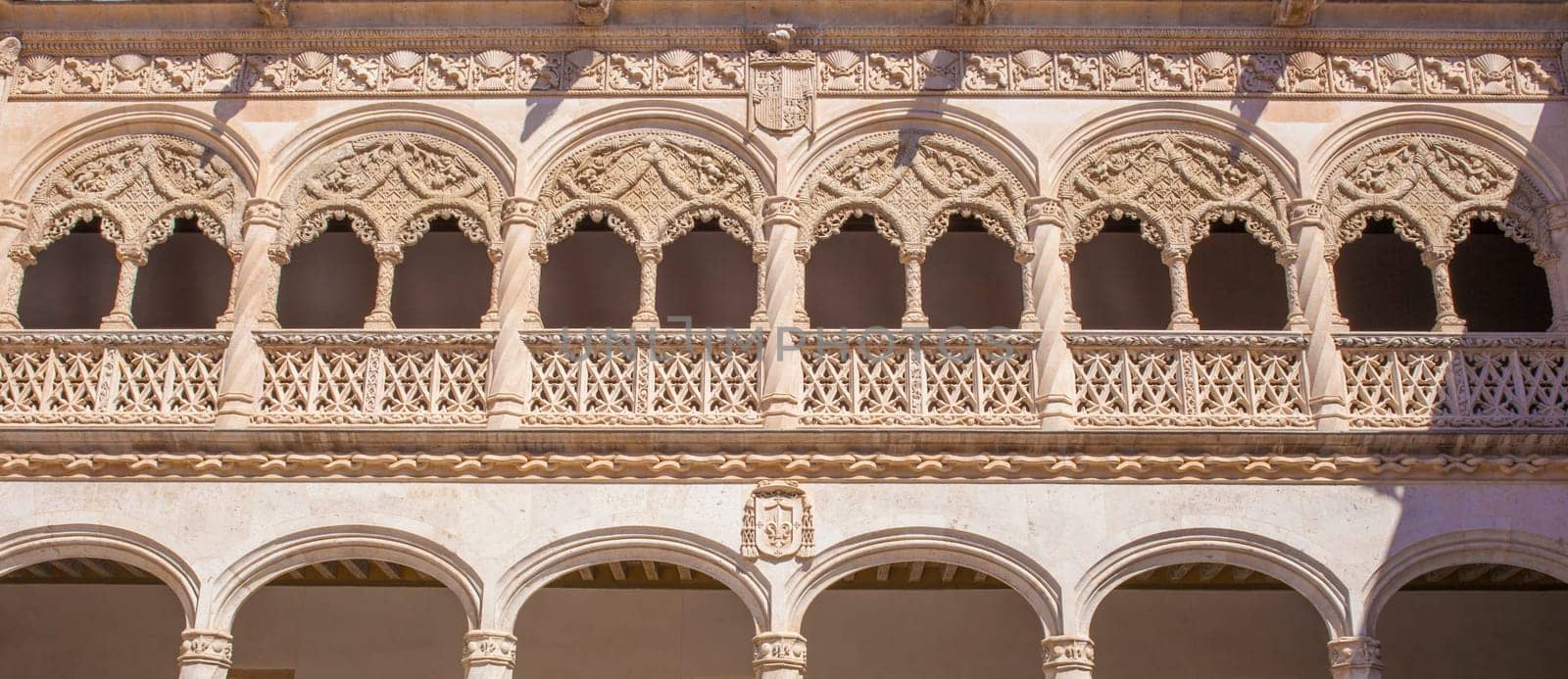 Valladolid, Spain - July 19th, 2020: Colegio de San Gregorio courtyard. Long format, Valladolid, Spain