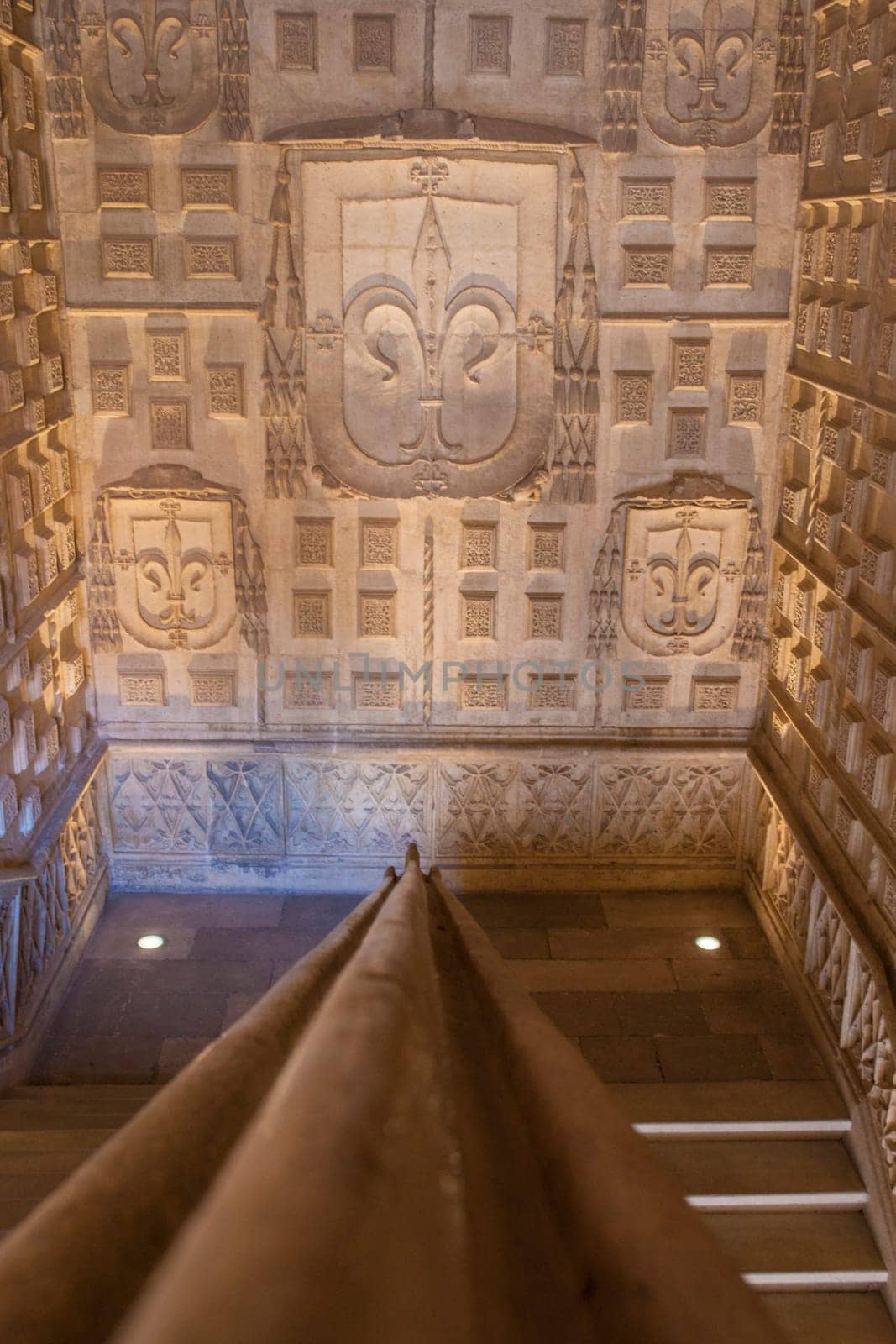 Valladolid Spain - July 18th 2020: San Gregorio College indoor stairs. Isabelline style building now housing the National Sculpture Museum Valladolid Spain