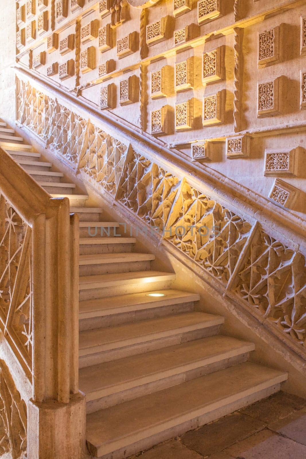 Valladolid Spain - July 18th 2020: San Gregorio College indoor stairs. Isabelline style building, now housing the National Sculpture Museum, Valladolid, Spain