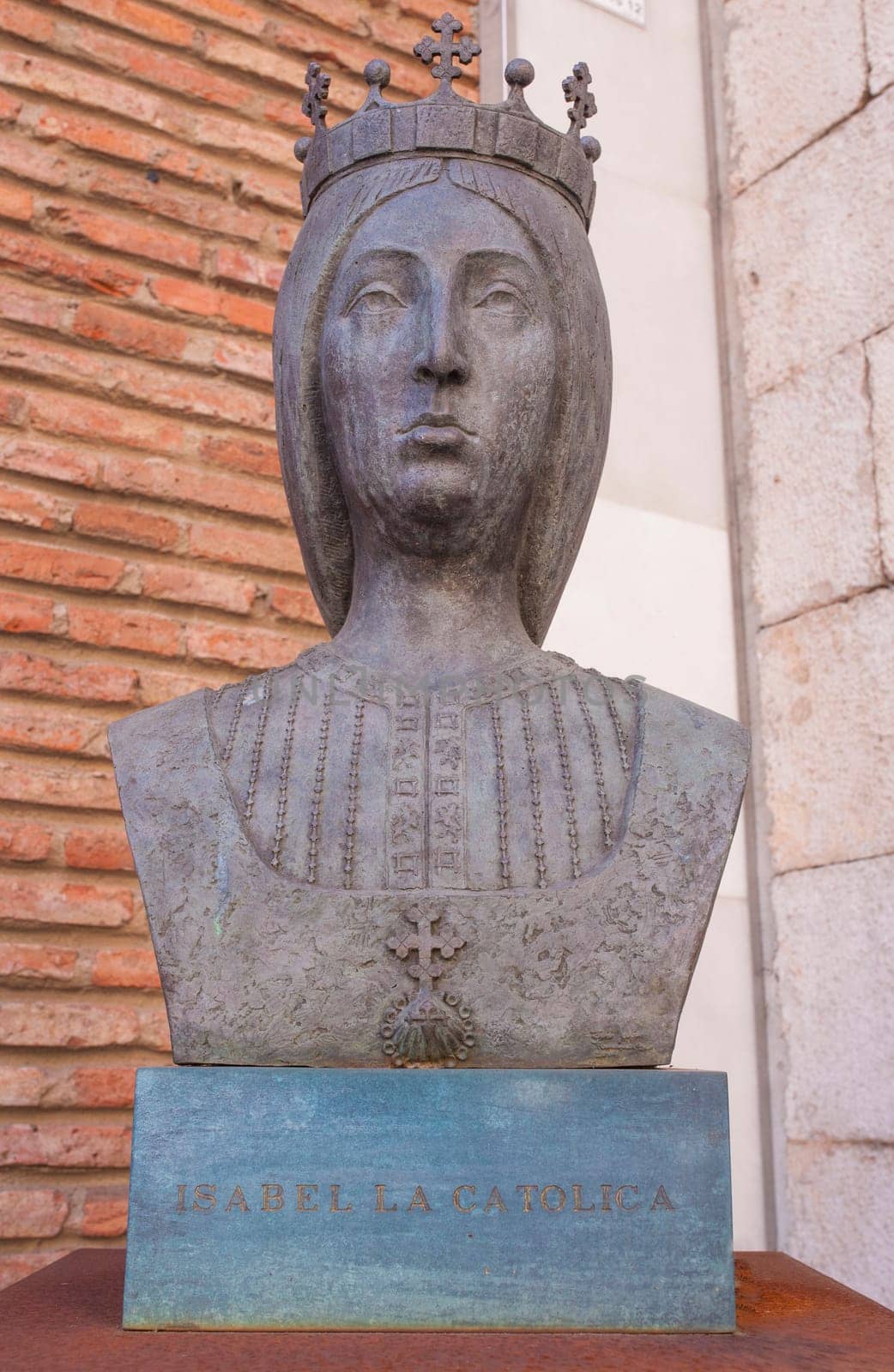 Valladolid, Spain - July 18th, 2020: Queen Isabella I of Castile bust. House Museum of Columbus and research centre for American history, Valladolid, Spain