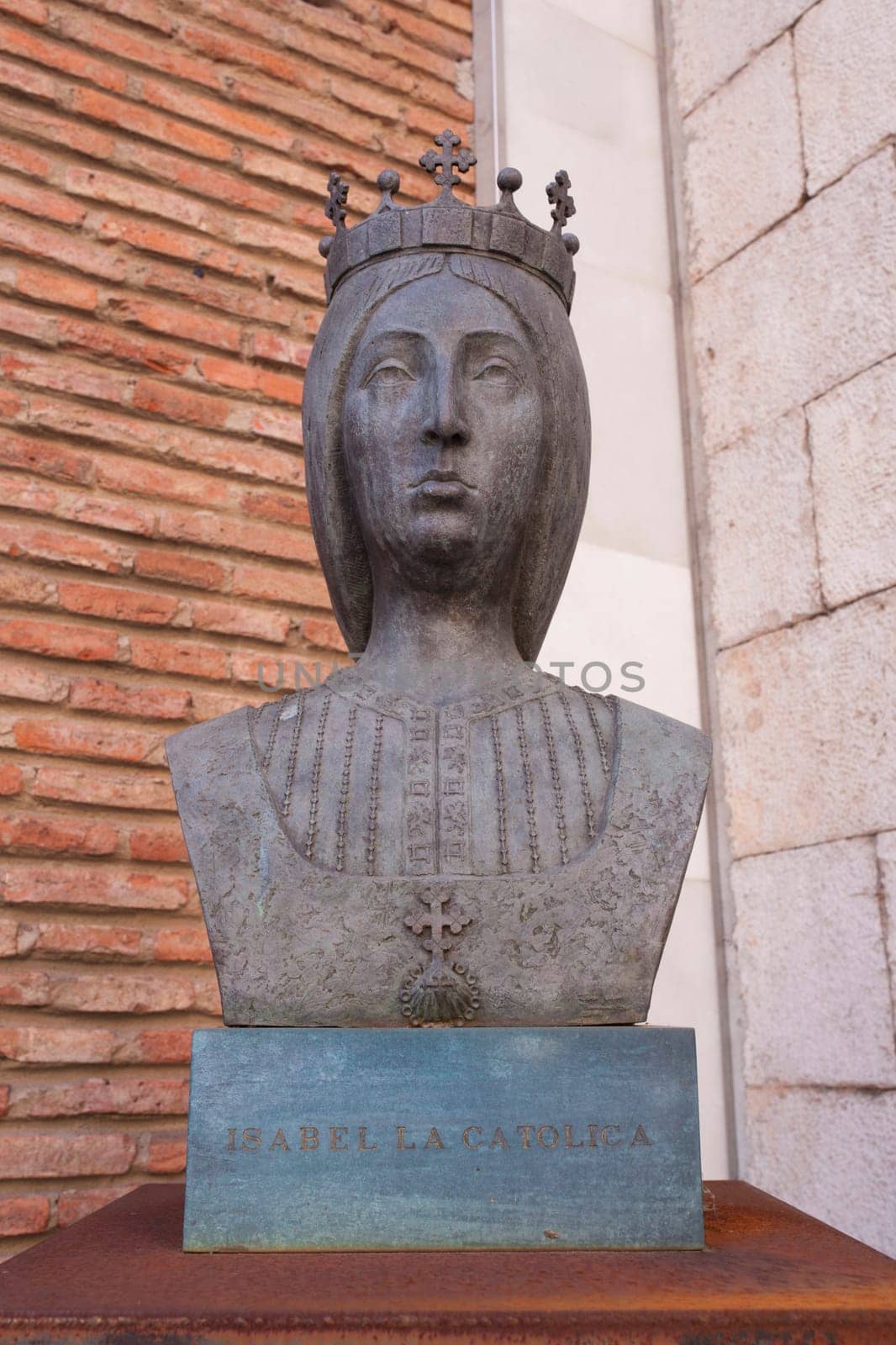 Valladolid, Spain - July 18th, 2020: Queen Isabella I of Castile bust. House Museum of Columbus and research centre for American history, Valladolid, Spain