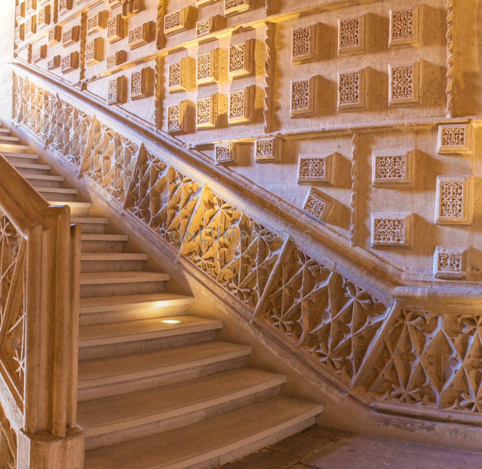 Valladolid Spain - July 18th 2020: San Gregorio College indoor stairs. Square format,. Valladolid, Spain