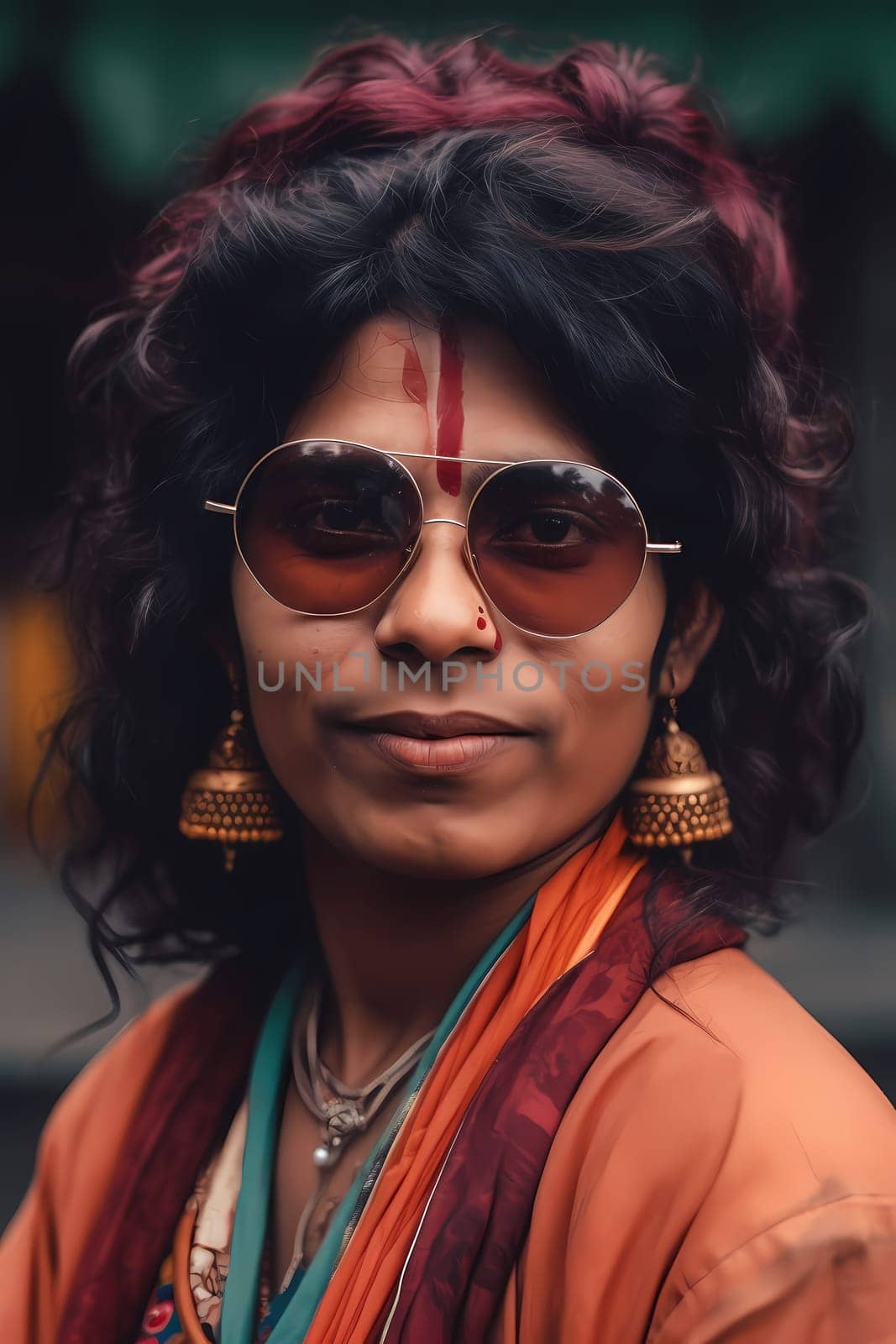 A 42-year-old Indian woman is being portrayed in a temple. (generative AI)