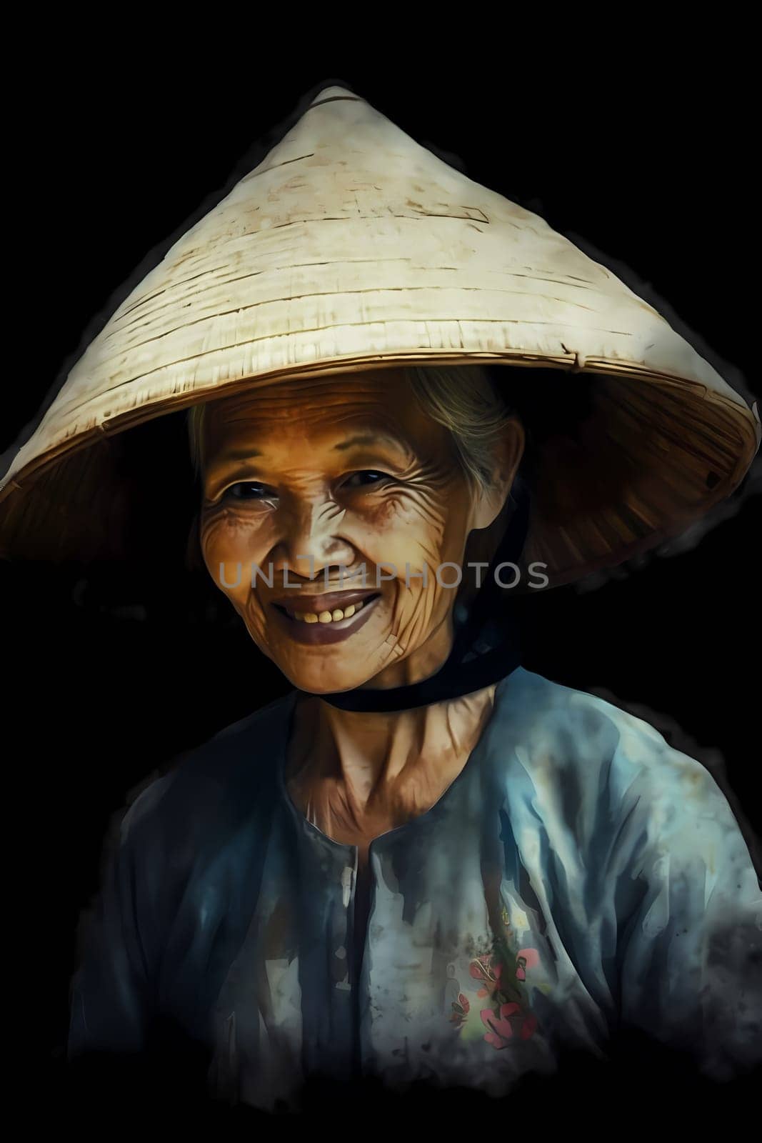 A 50-year-old Asian woman is being portrayed in a traditional dress. (generative AI)