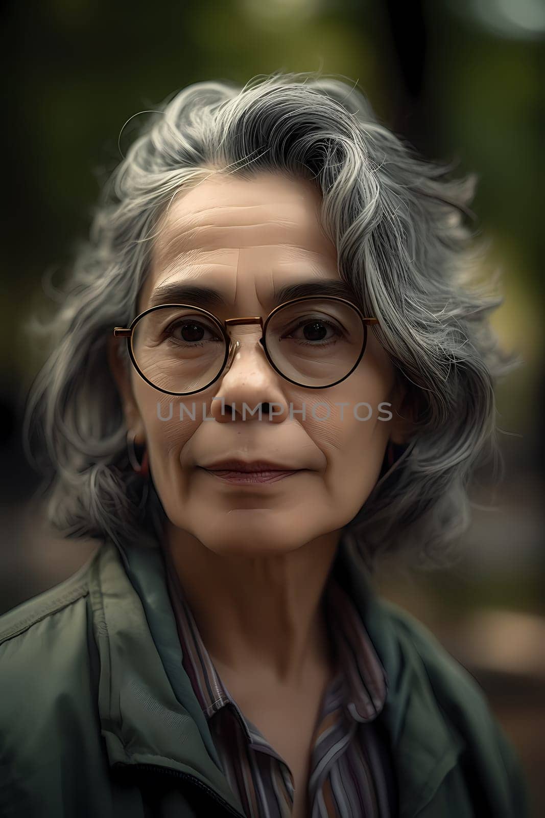 A 50 year old Hispanic woman is surrounded by trees and greenery in a peaceful city park. (generative AI)