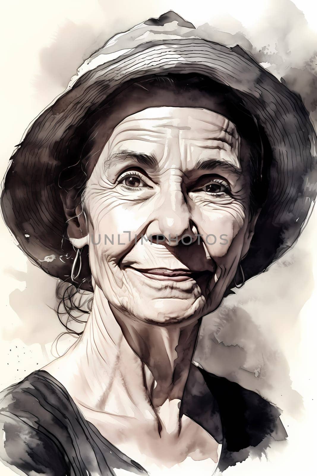 A 50-year-old Caucasian woman is being portrayed on a sandy beach near the ocean. (generative AI)