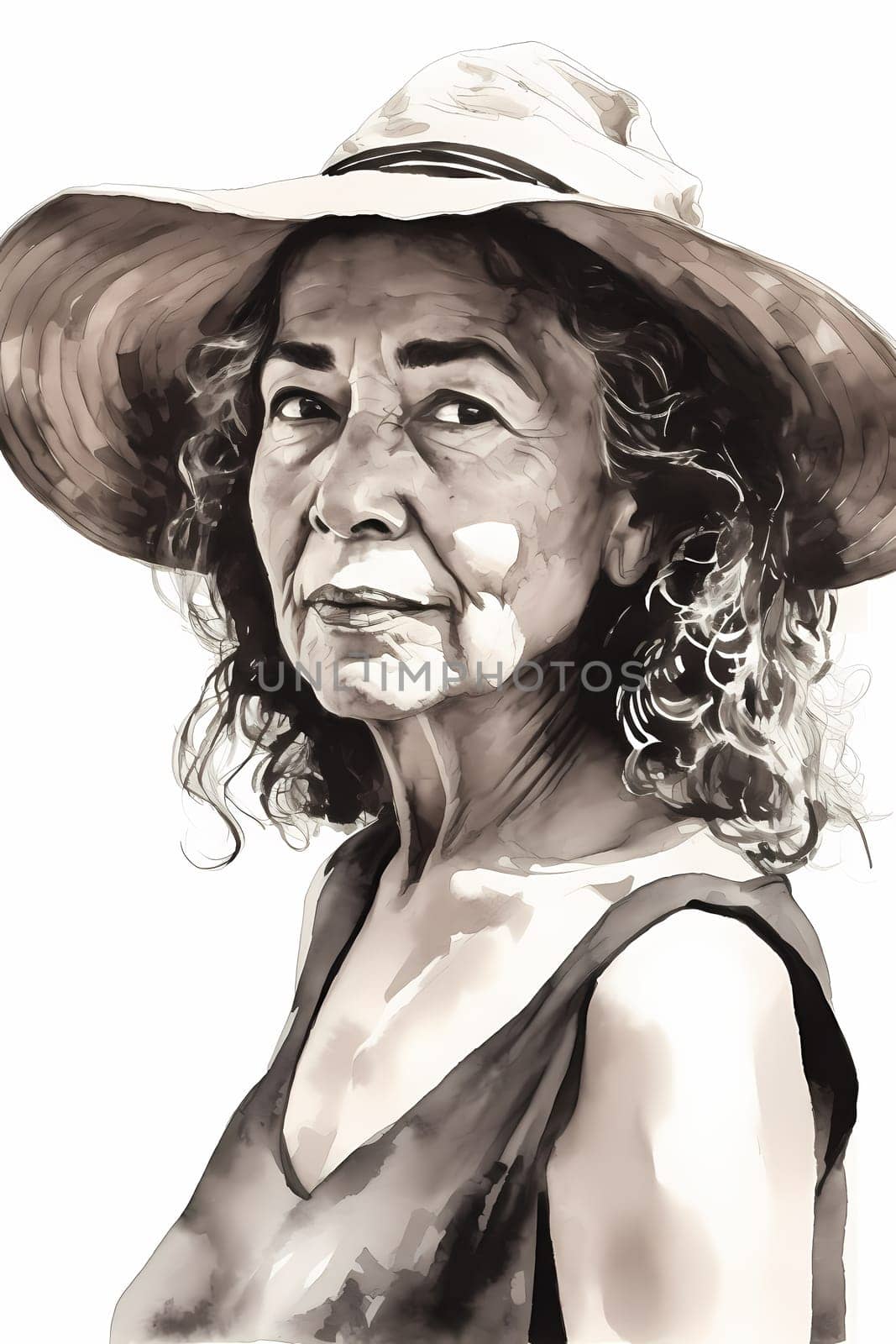 A 50-year-old Latina woman is being portrayed on a beautiful beach. (generative AI)