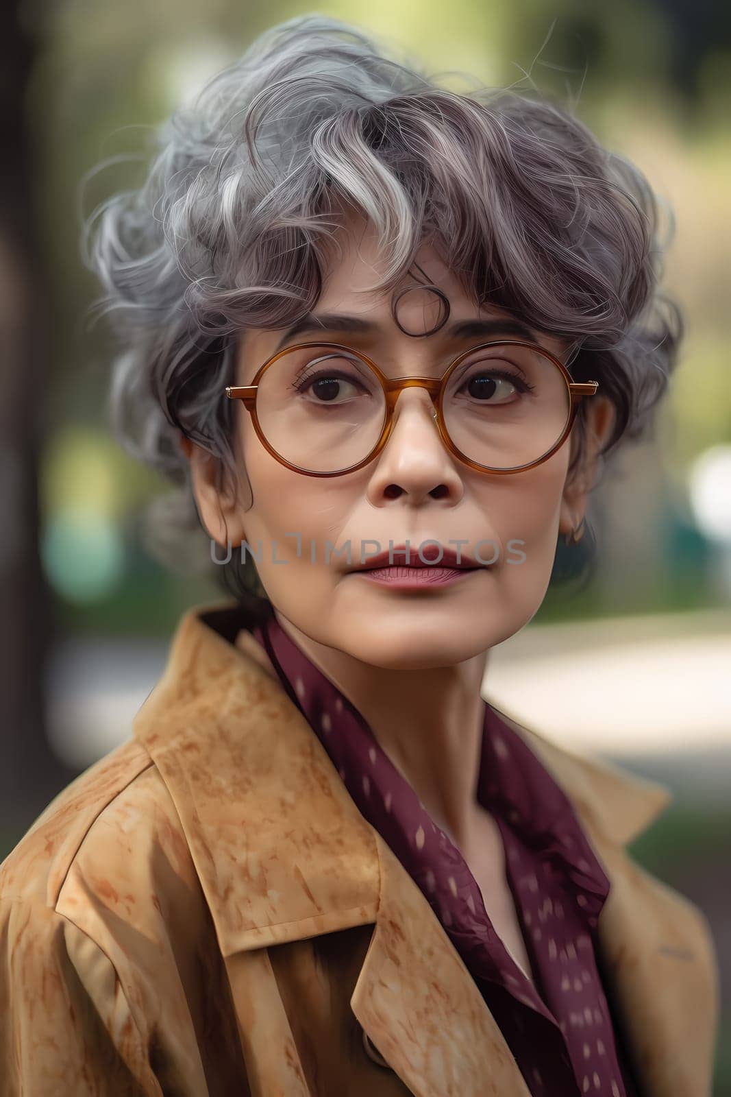 A 50 year old Hispanic woman is surrounded by trees and greenery in a peaceful city park. (generative AI)