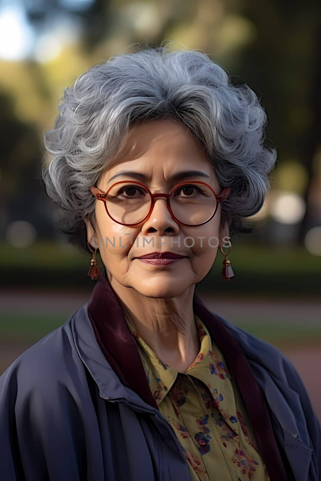 A 50 year old Hispanic woman is surrounded by trees and greenery in a peaceful city park. (generative AI)