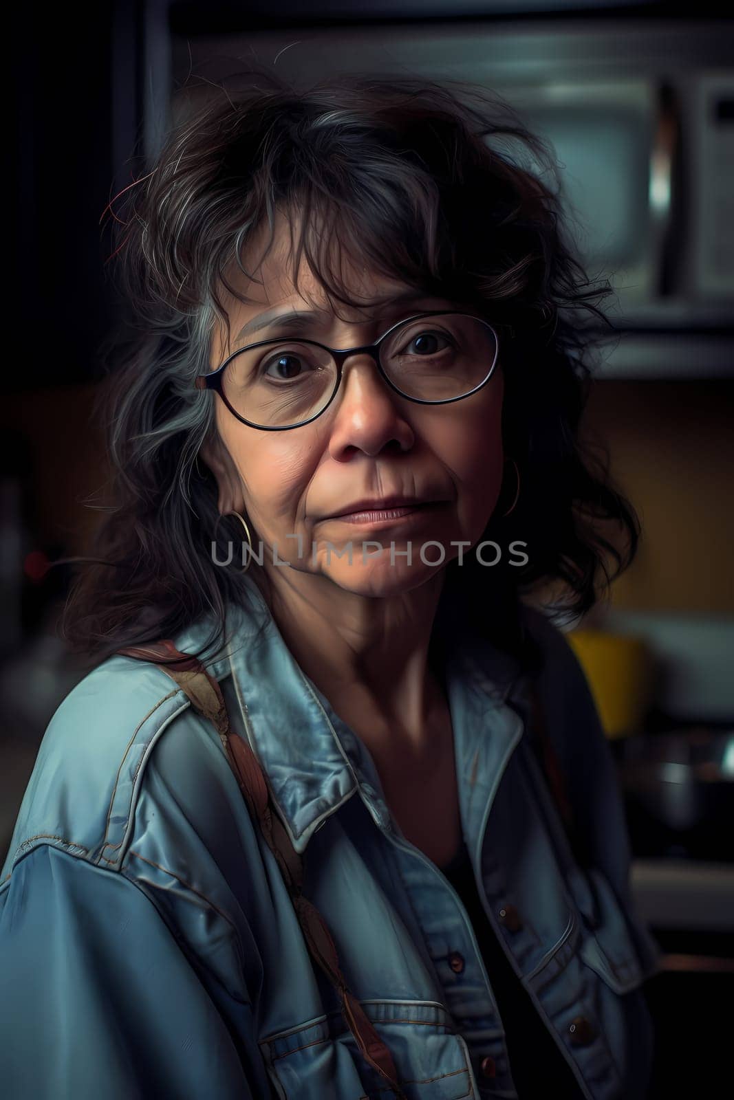 A 50 year old Latina woman is being portrayed in a cozy kitchen. (generative AI)