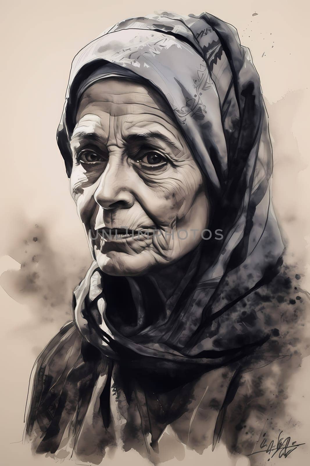 A 50-year-old Middle Eastern woman is being portrayed in a vast desert landscape. (generative AI)