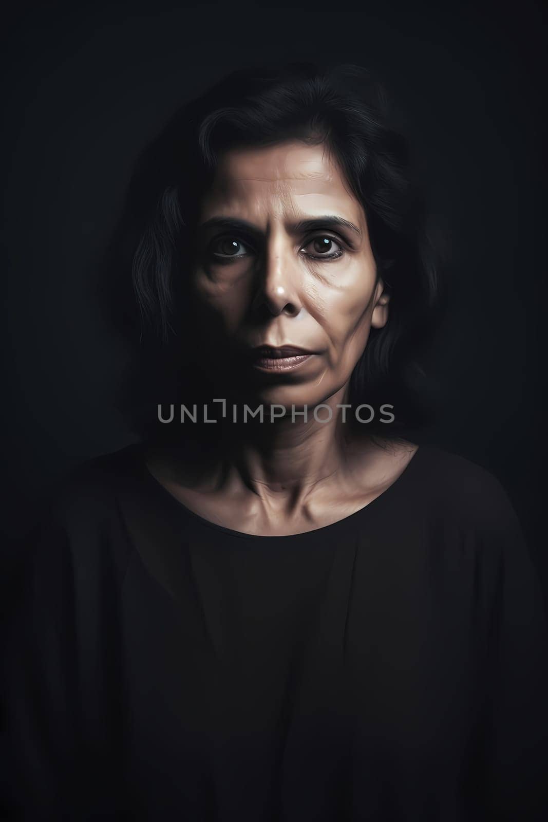A 50-year-old Middle Eastern woman is being portrayed in a vast desert landscape. (generative AI)