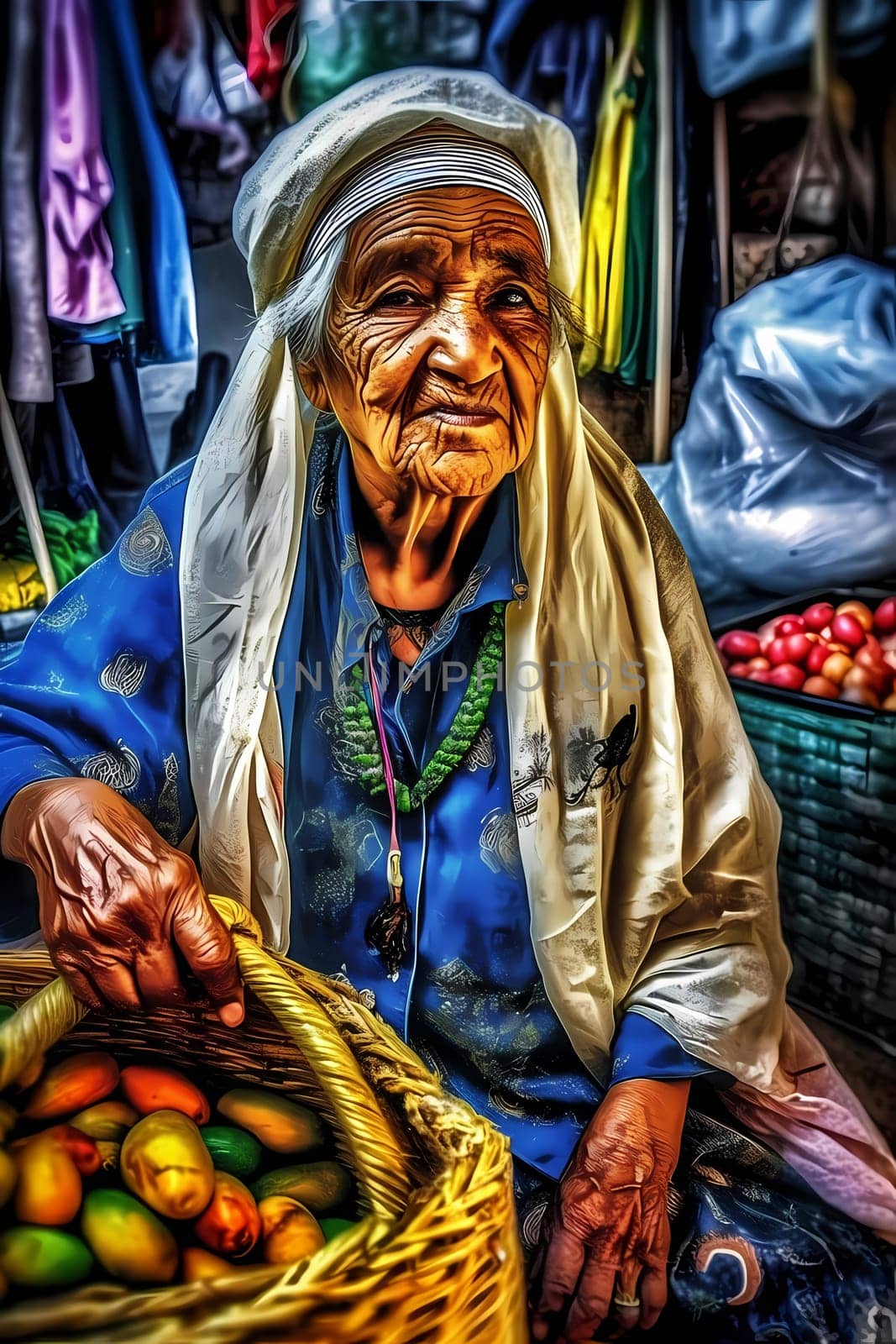 A 50-year-old woman of Middle Eastern descent haggles with vendors at a marketplace. (generative AI)