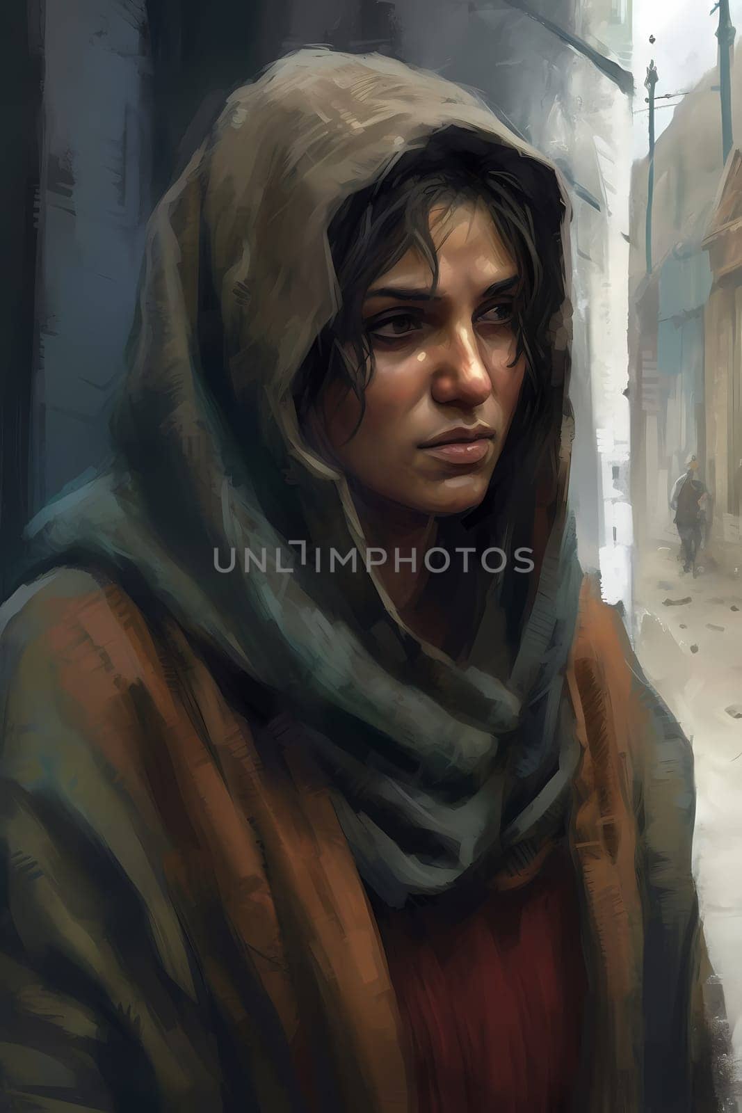 50-year-old Middle Eastern woman beams with a smile as she shops in a vibrant spice market. (generative AI)