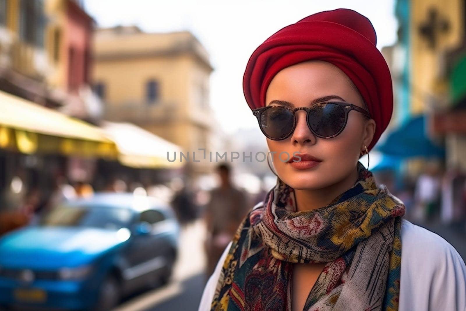 A 50-year-old woman of Middle Eastern descent haggles with vendors at a marketplace. (generative AI)
