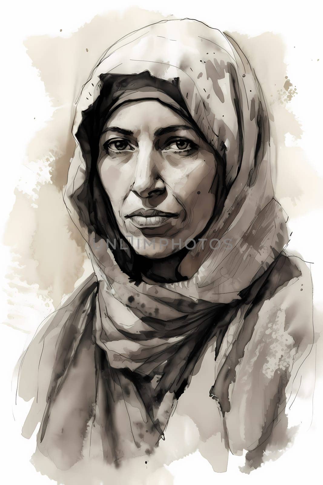 A 50-year-old Middle Eastern woman is being portrayed in a vast desert landscape. (generative AI)
