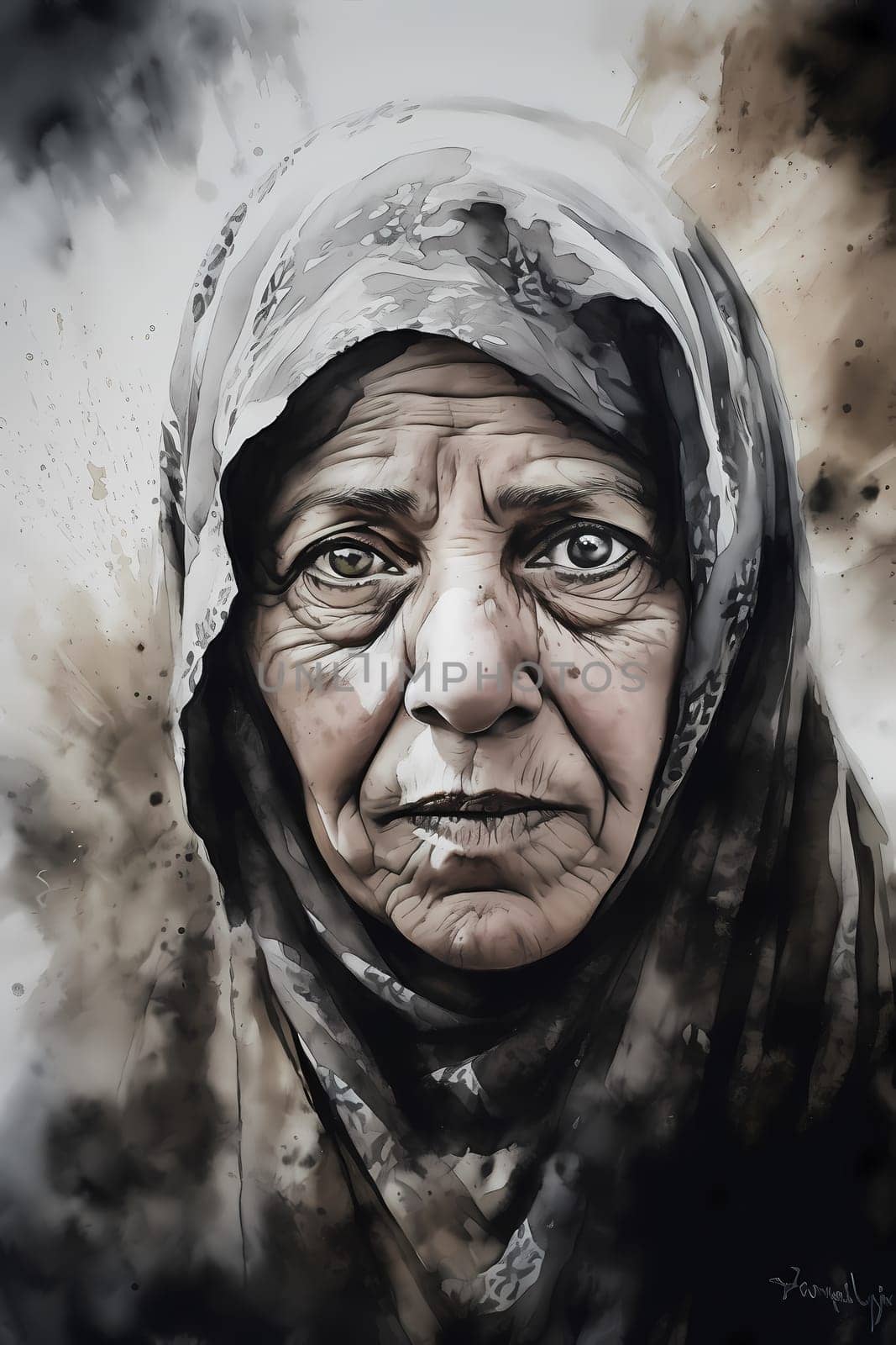 50-year-old Middle Eastern woman beams with a smile as she shops in a vibrant spice market. (generative AI)