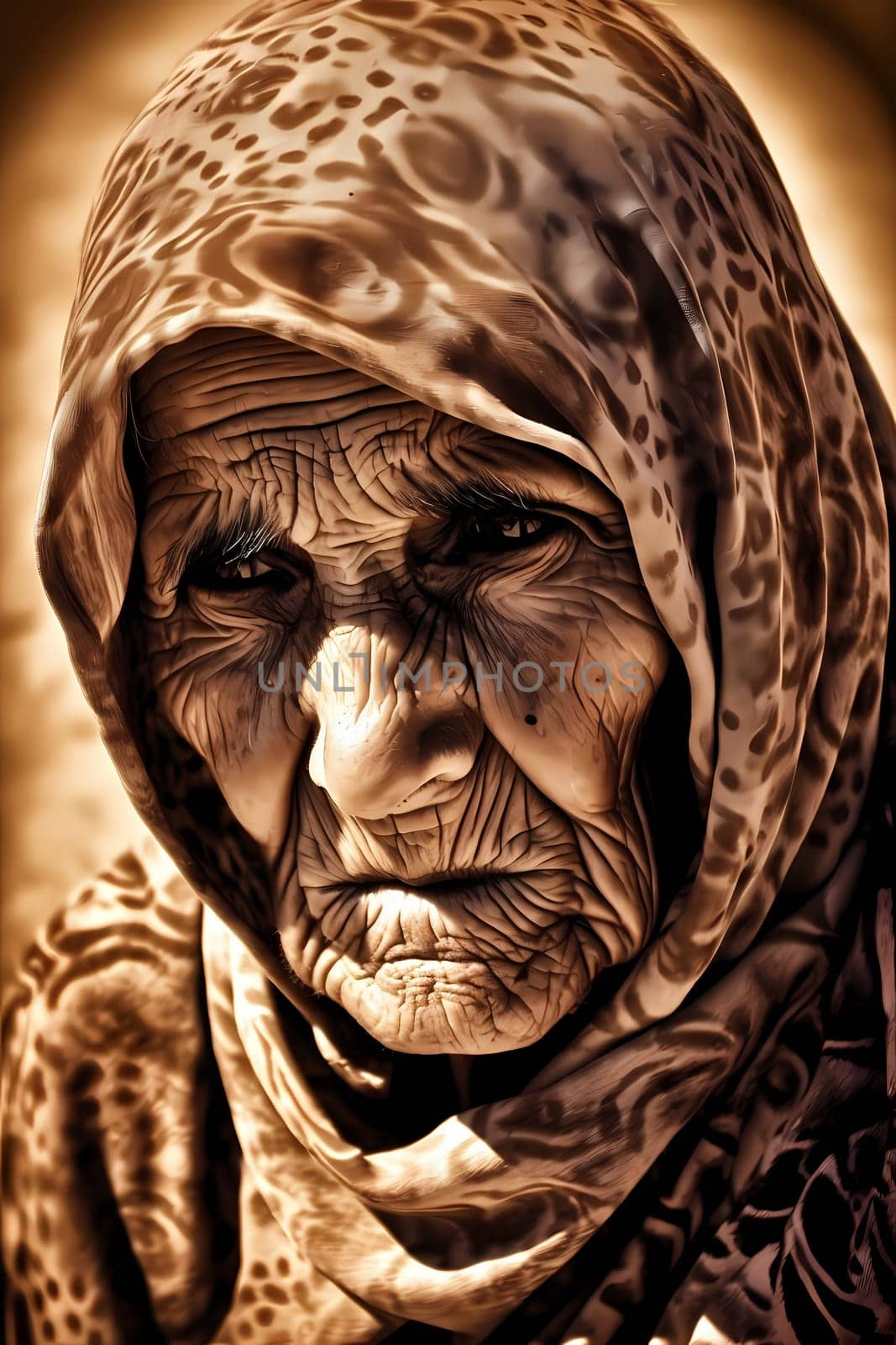 A 50-year-old Middle Eastern woman is being portrayed in a vast desert landscape. (generative AI)