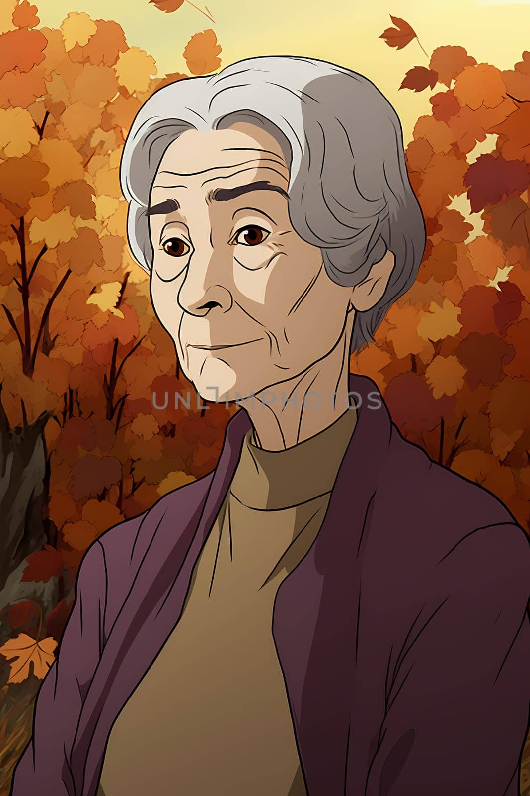 A 60-year-old Caucasian woman holds a bunch of ripe grapes in a lush vineyard under a blue sky. (generative AI)