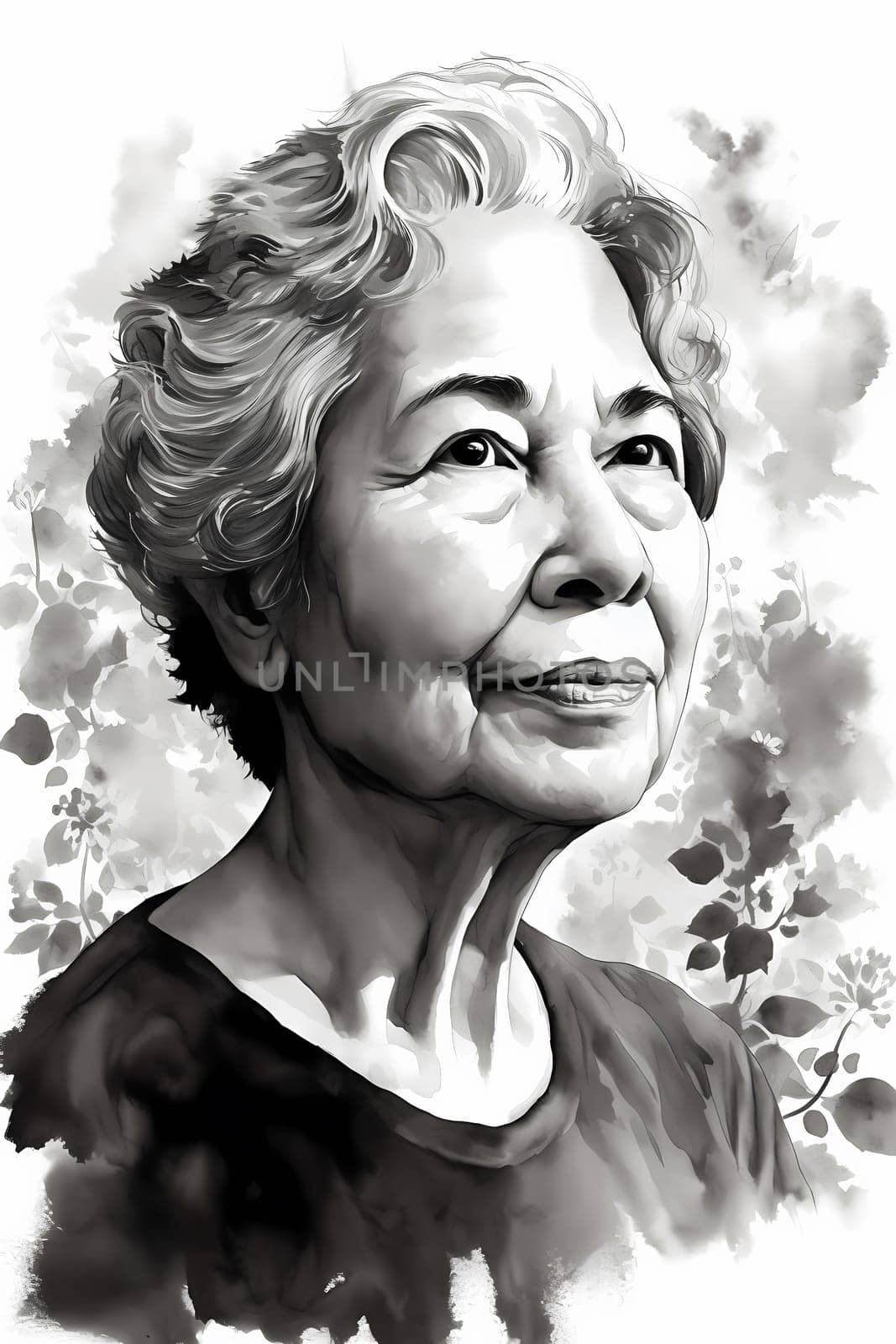 A 60-year-old Latina woman is being portrayed in a lush garden. (generative AI)