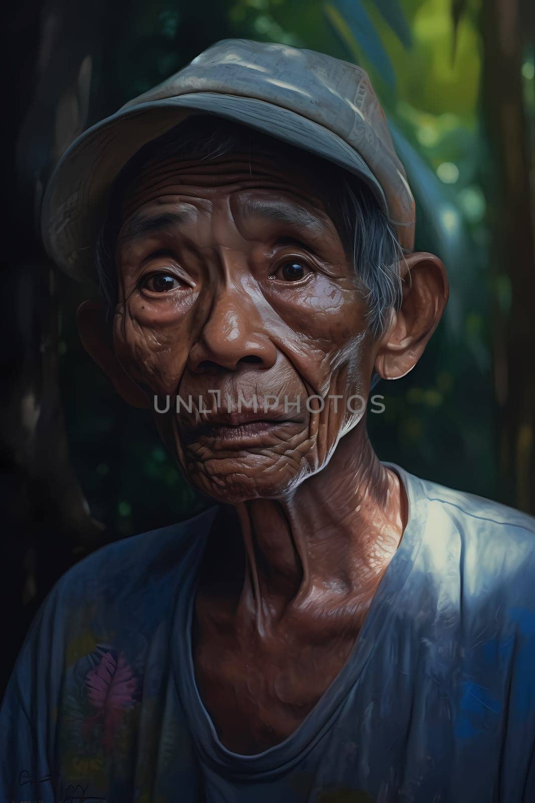 A 60-year-old Latina woman is being portrayed in a lush garden. (generative AI)
