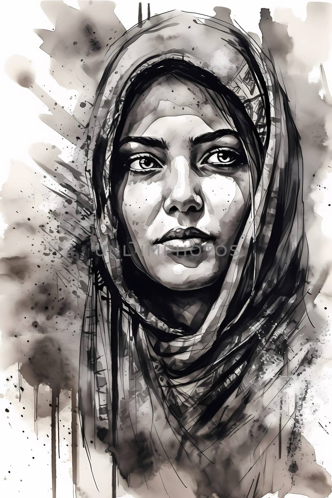 A sophisticated Middle Eastern woman of 35 years old is shopping for spices and fabrics in a vibrant traditional market. (generative AI)