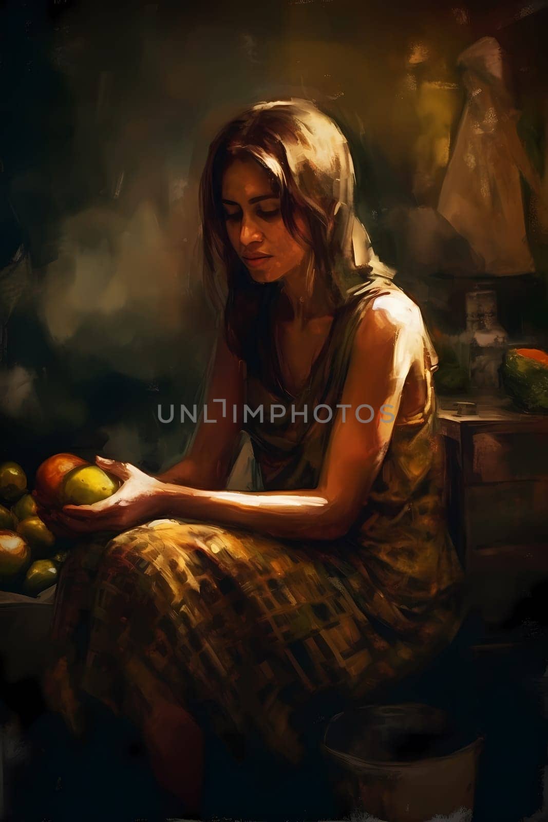 A sophisticated Middle Eastern woman of 35 years old is shopping for spices and fabrics in a vibrant traditional market. (generative AI)