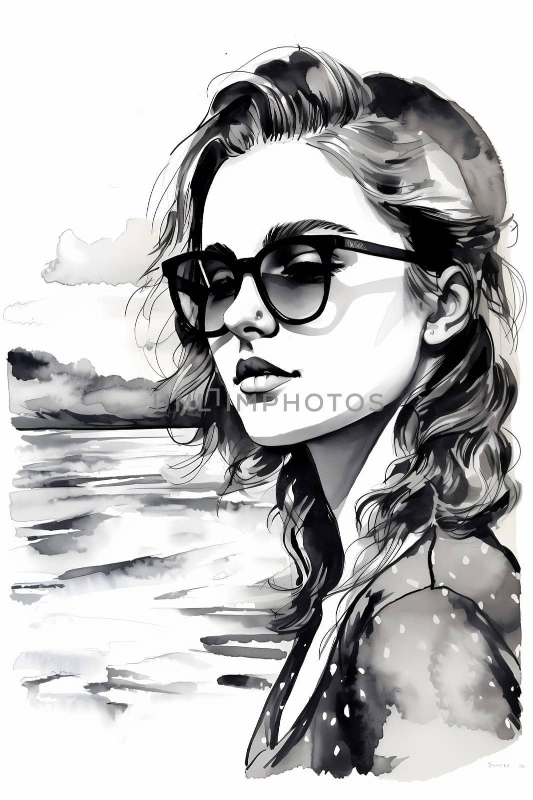 A teenage Caucasian girl is captured at a picturesque beach. (generative AI)