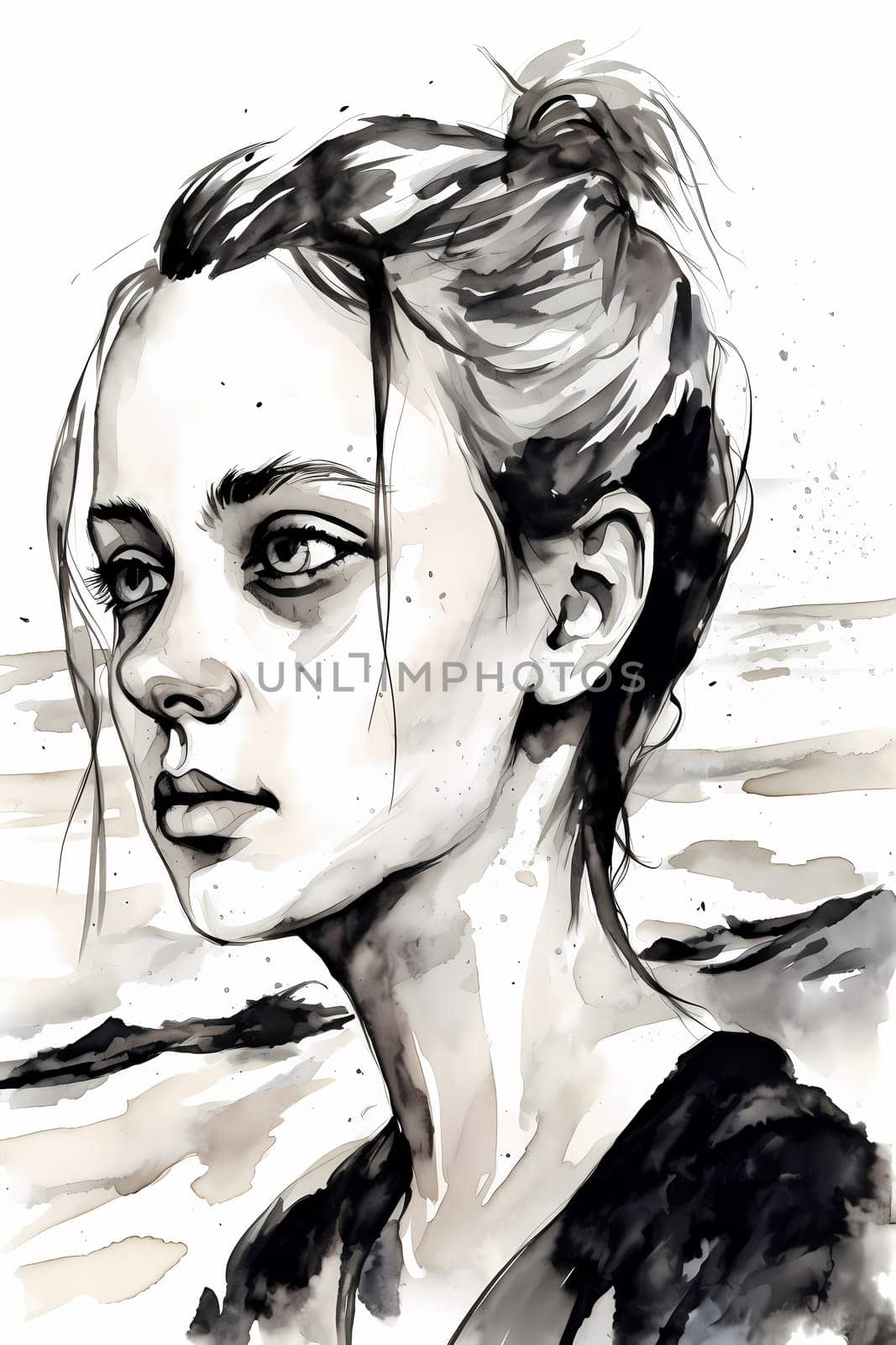 A teenage Caucasian girl is captured at a picturesque beach. (generative AI)