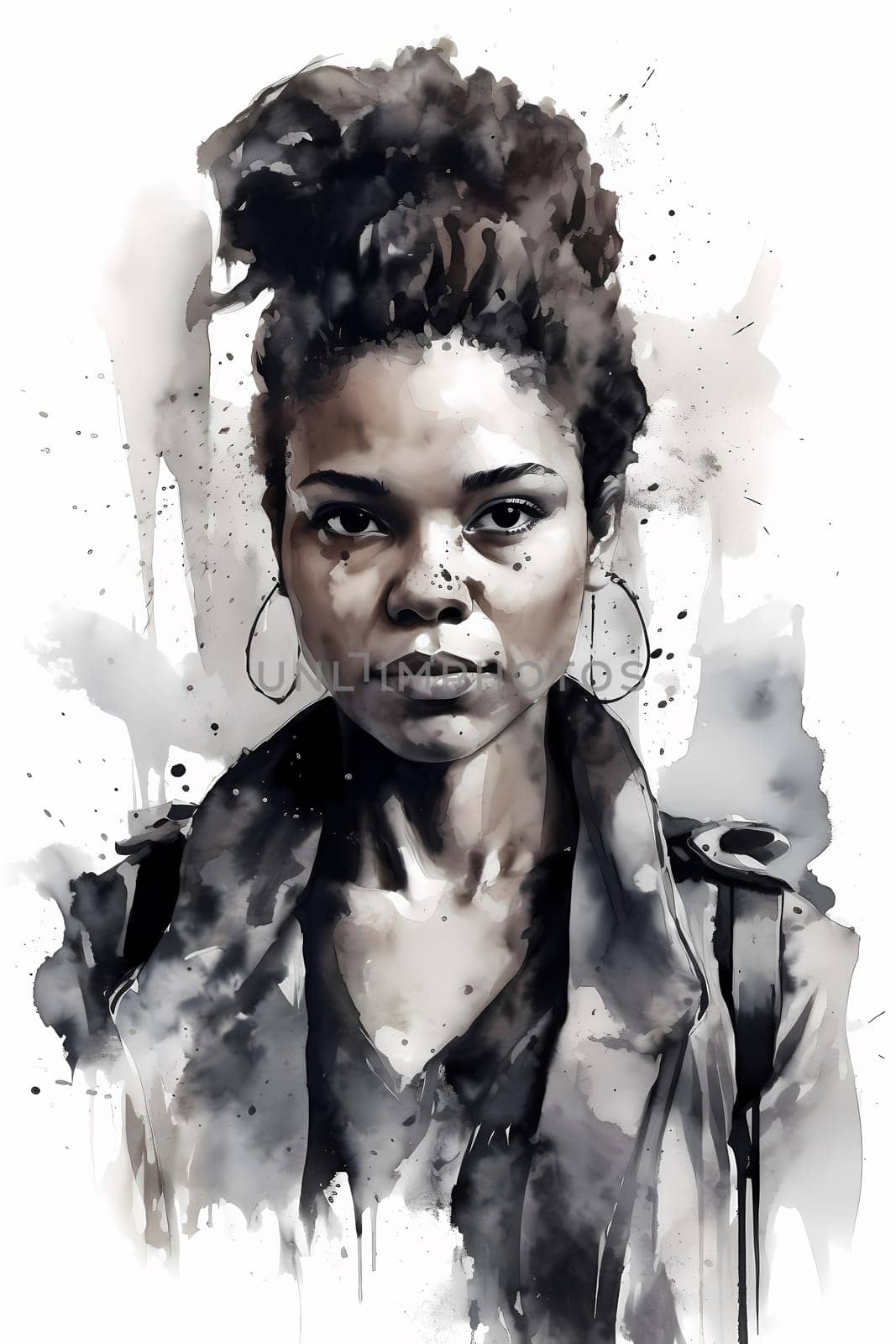 A woman 30 years old African American is being portrayed in the middle of a busy city street (generative AI)