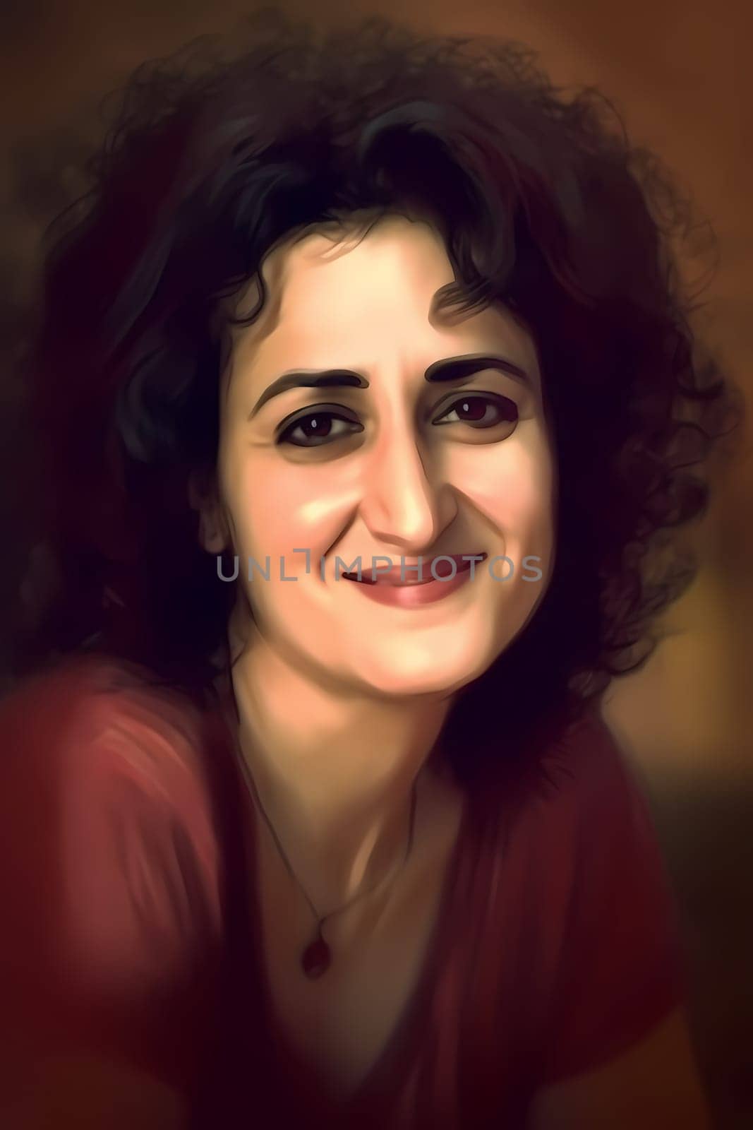 A woman 40 years old Middle Eastern is being portrayed in a lively open-air market surrounded by people and vendors (generative AI)