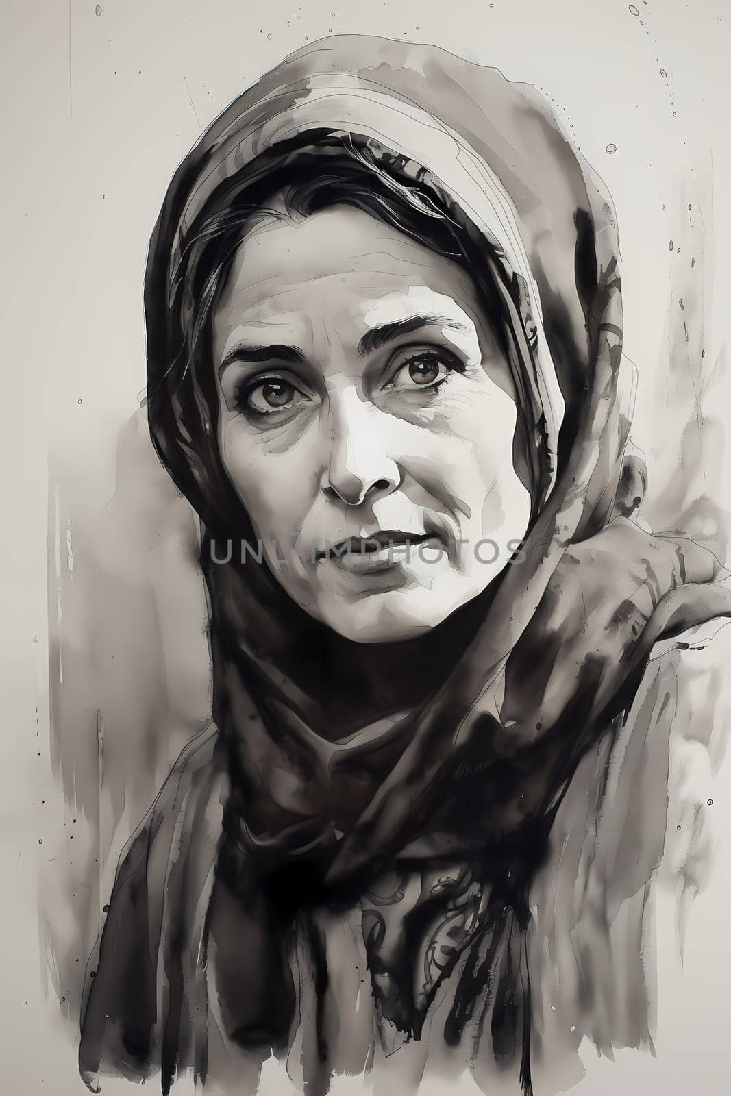 A woman 40 years old Middle Eastern is being portrayed in a lively open-air market surrounded by people and vendors (generative AI)