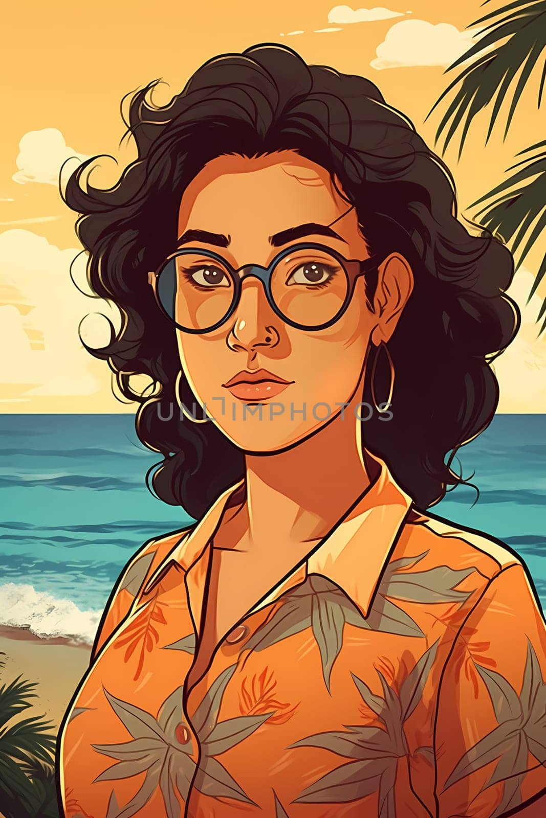 A woman 21 years old Latin American is being portrayed on a vibrant beach during a sunny day (generative AI)