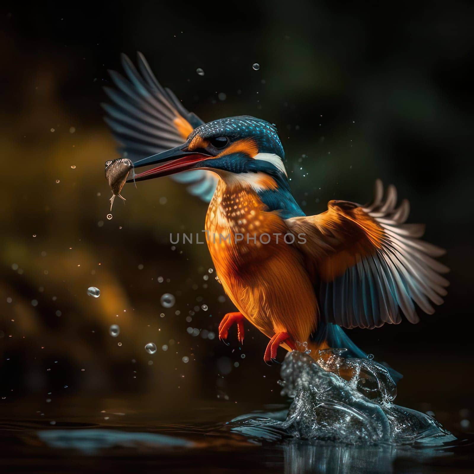 European king fisher catching a fish