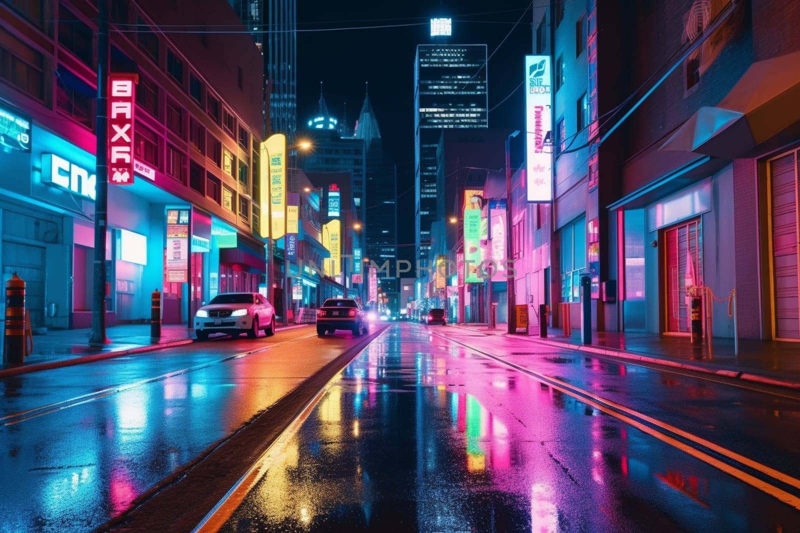The future of business is on display as nighttime descends over the city. A vibrant energy permeates the atmosphere as businesses and corporations push the limits of innovation and technology, striving to gain an edge in an ever-changing landscape of marketing and competition. (generative AI)