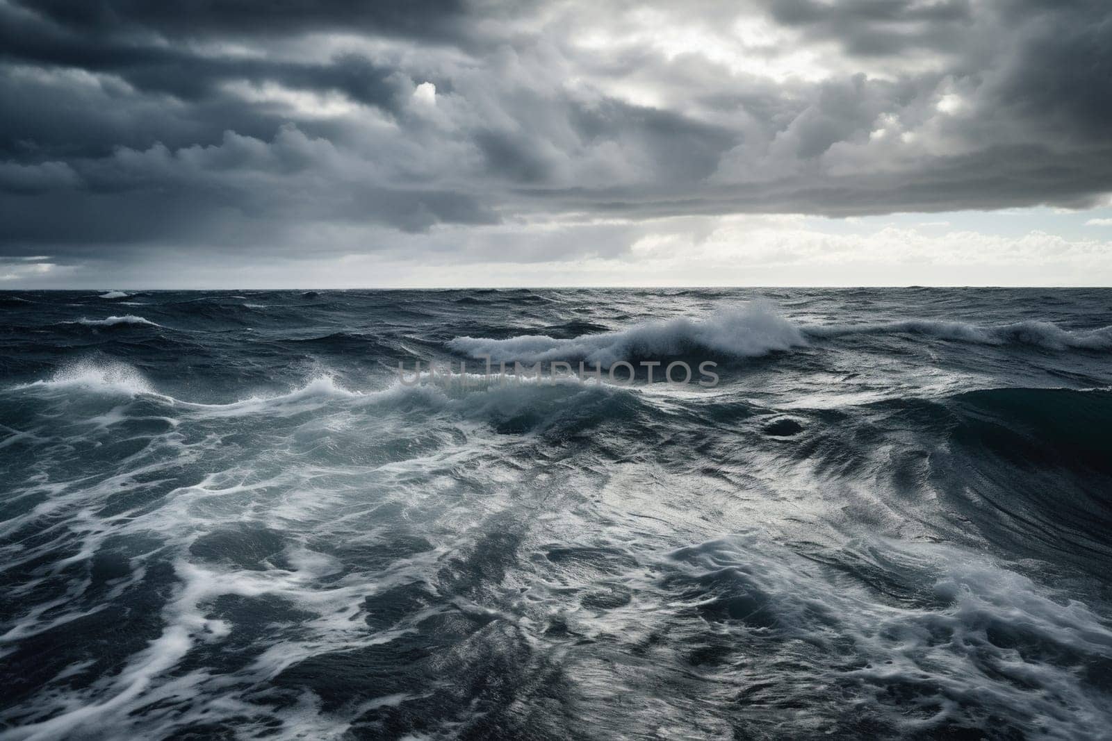 The ocean can be a fearsome and dramatic place, and this scene captures its stormy, turbulent nature perfectly. The sky is dark and foreboding, while the waves leap and crash against each other with immense power. With its sharp focus and high resolution, this scene is a masterful example of photorealistic art. (generative AI)