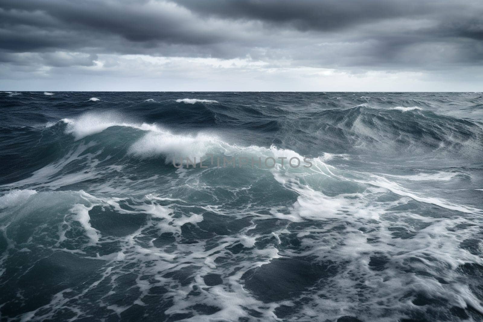 The ocean can be a fearsome and dramatic place, and this scene captures its stormy, turbulent nature perfectly. The sky is dark and foreboding, while the waves leap and crash against each other with immense power. With its sharp focus and high resolution, this scene is a masterful example of photorealistic art. (generative AI)