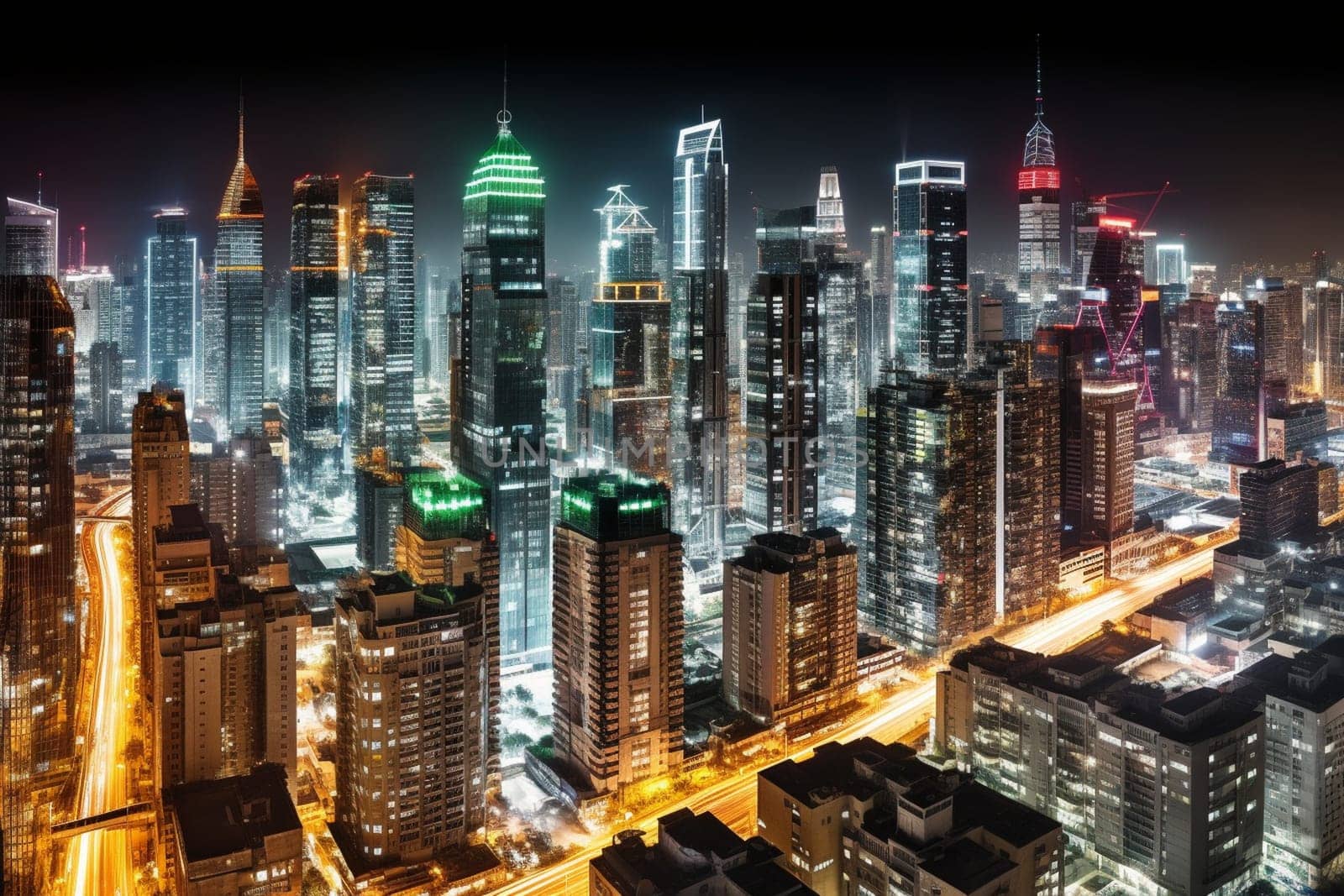 This futuristic city skyline is a wonder of modern engineering. The towering skyscrapers and intricate architecture seem to reach for the sky, while the breathtaking skyline is framed by a stunning array of colors. This cityscape is best captured at night, with long exposure photography techniques. (generative AI)