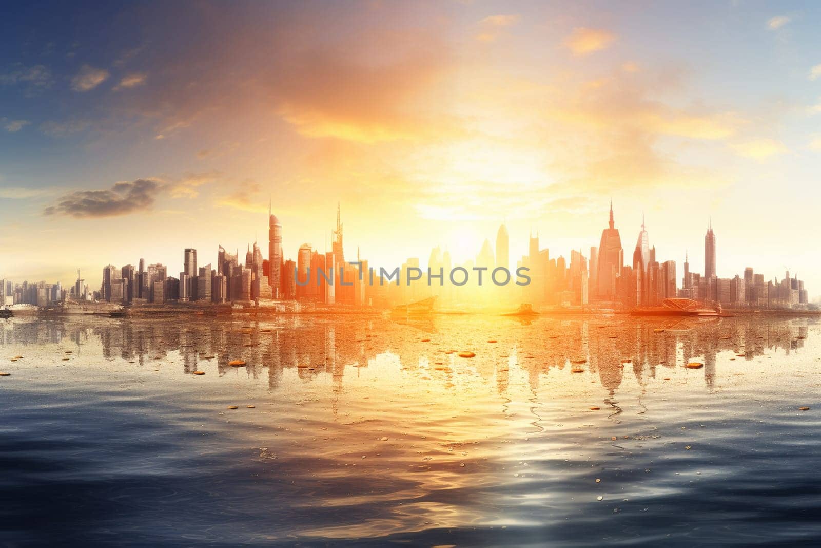 In the future, cities might soar to incredible heights and be surrounded by vast oceans. This stunning cityscape captures that vision perfectly, with skyscrapers that stretch high into the sky and a wide ocean that seems to go on forever. With its sharp focus and high resolution, this photorealistic scene is simply breathtaking.  (generative AI)