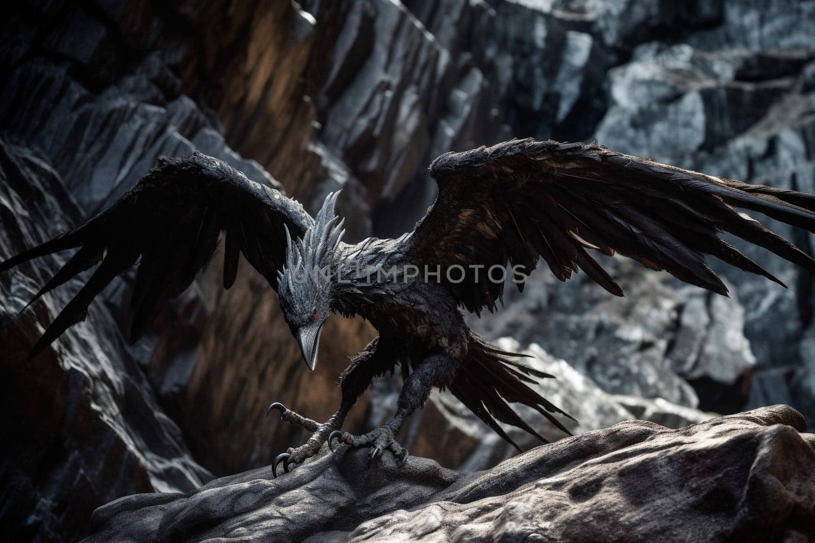 A mythological creature that is part eagle and part lion, the griffin is a fierce predator that strikes fear into its prey. In this dramatic scene, the griffin swoops down on its prey in a rocky canyon, creating an epic and cinematic display of power and strength. (generative AI)