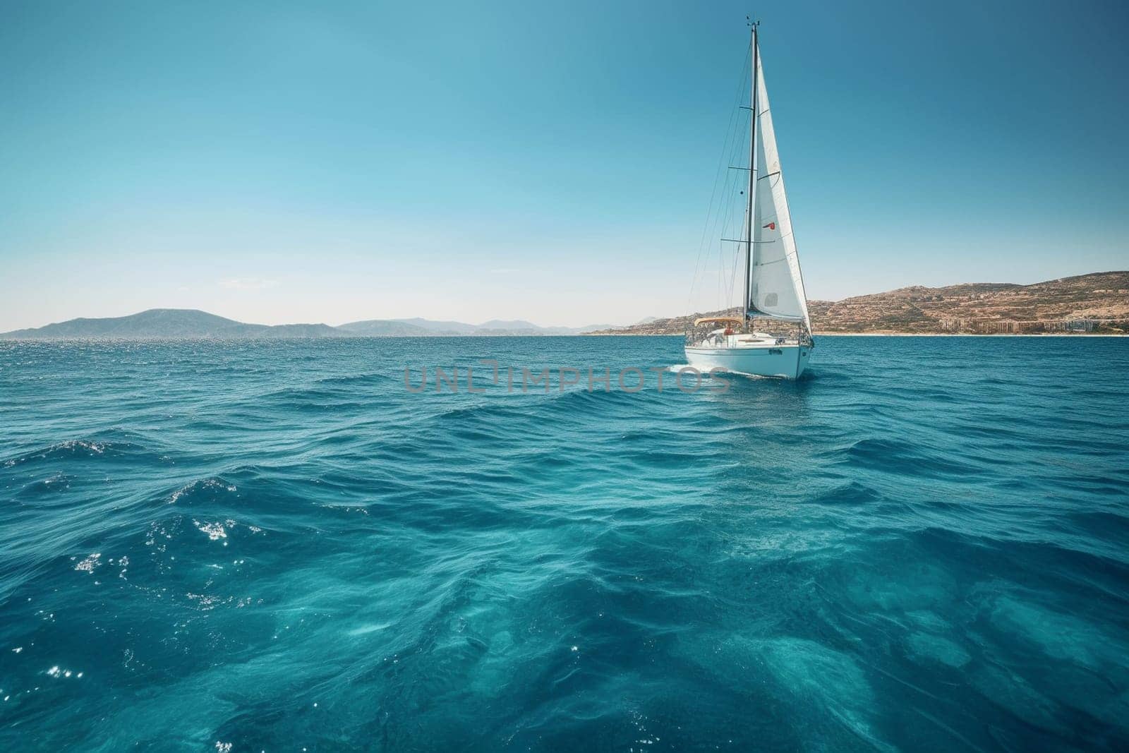A massive luxury yacht sails through the crystal-clear waters of the Mediterranean Sea, its well-appointed decks providing every comfort imaginable for its wealthy passengers. The yacht's crew attends to their every need, ensuring a carefree and indulgent experience. (generative AI)