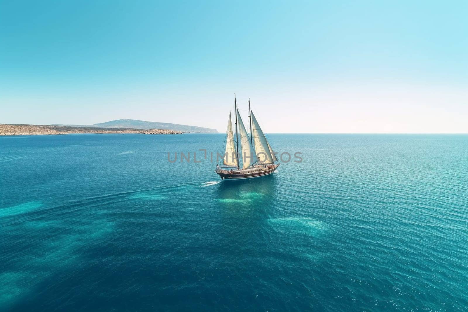 A massive luxury yacht sails through the crystal-clear waters of the Mediterranean Sea, its well-appointed decks providing every comfort imaginable for its wealthy passengers. The yacht's crew attends to their every need, ensuring a carefree and indulgent experience. (generative AI)