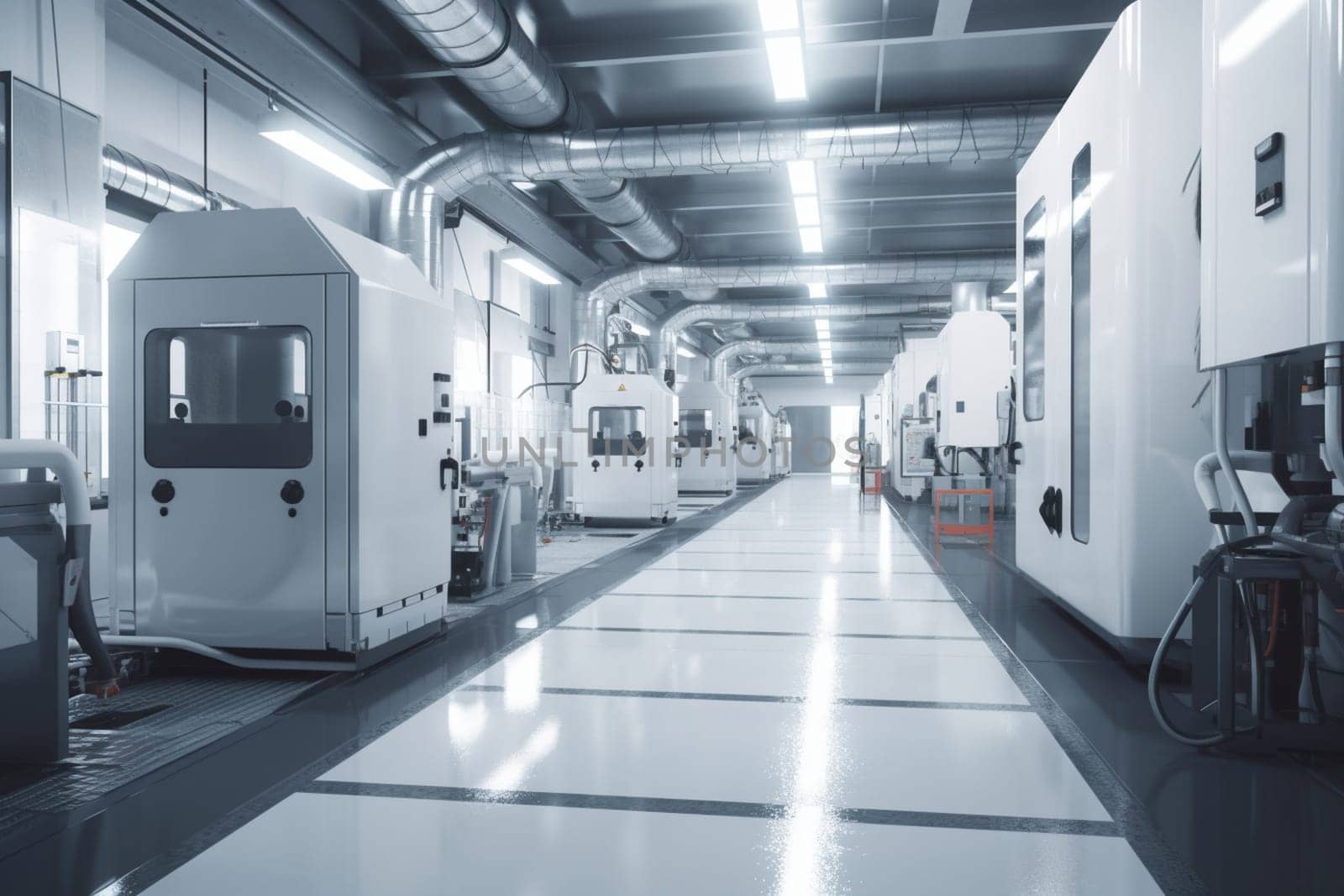 Automotive engineering takes on an elevated status in this modern plant, where unimpeachable cleanliness and highly advanced machinery manufacture products destined for global distribution. The factory uses cutting-edge automation processes and advanced robotic technology to facilitate the rapid, efficient and precise manufacture of products. Inspired design and control systems aid in the rapid decision-making that is essential in today's competitive business environment. (generative AI)