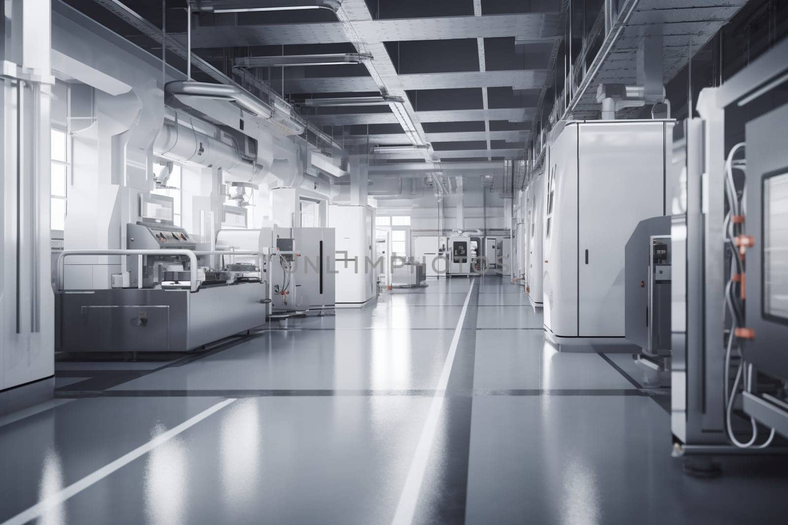 Automotive engineering takes on an elevated status in this modern plant, where unimpeachable cleanliness and highly advanced machinery manufacture products destined for global distribution. The factory uses cutting-edge automation processes and advanced robotic technology to facilitate the rapid, efficient and precise manufacture of products. Inspired design and control systems aid in the rapid decision-making that is essential in today's competitive business environment. (generative AI)