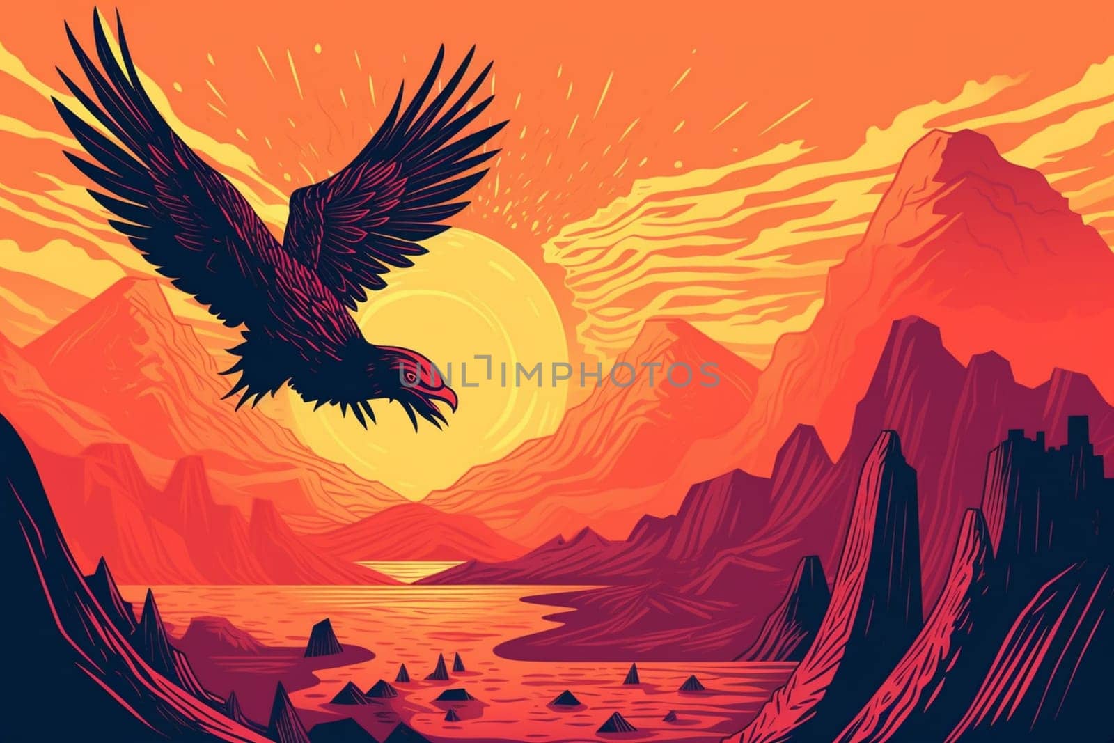The phoenix is a symbol of rebirth and renewal, and can be seen soaring high above a fiery volcano in a mystical wasteland. The vibrant colors of the phoenix contrast beautifully with the warm, glowing lava, creating a scene that is both breathtaking and unforgettable. (generative AI)