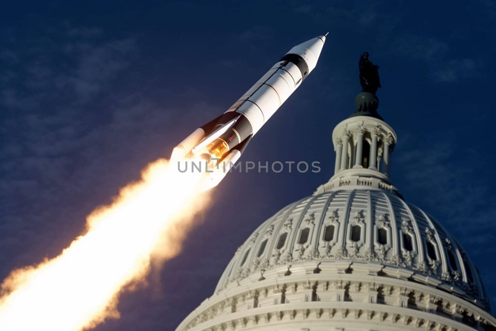 On a distant planet, important government officials embark on a diplomatic mission to establish relationships and trade agreements with the local alien race. The space shuttle launches into the vast, breathtaking expanse of space, carrying the hopes of a new alliance. (generative AI)