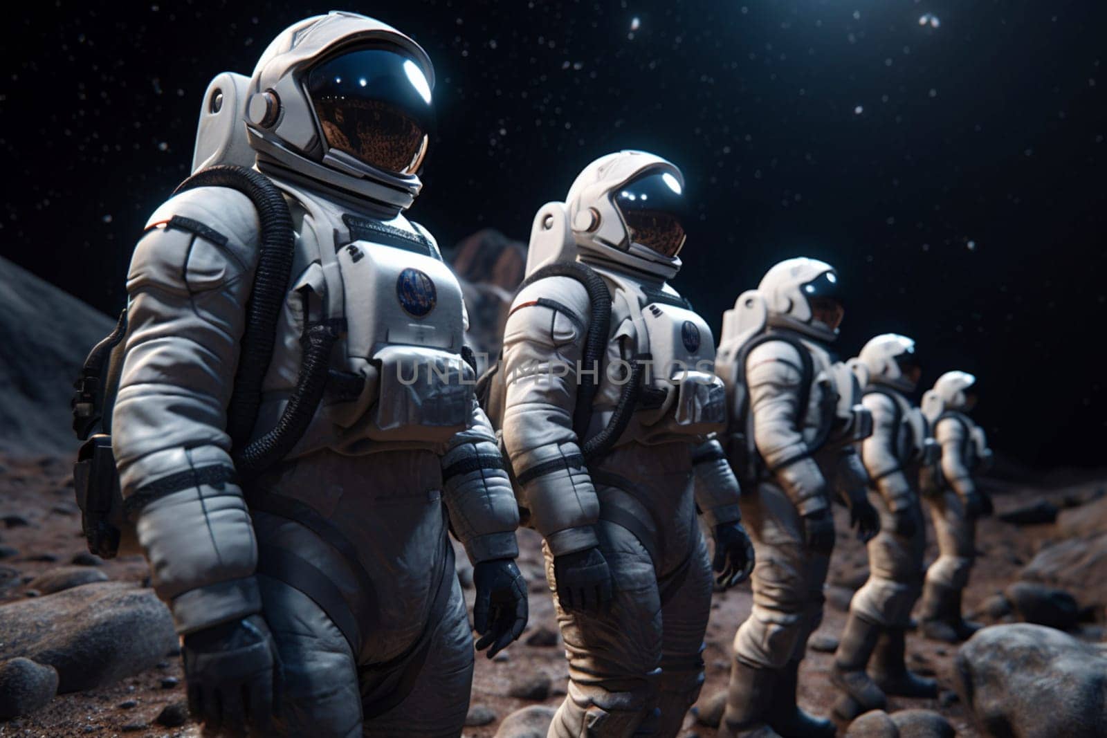 In a futuristic space station, a team of astronauts prepare to embark on a dangerous and groundbreaking mission to colonize a new planet. The environment is high-tech and sophisticated, with advanced technology and equipment at their disposal. The future of humanity depends on their success. (generative AI)