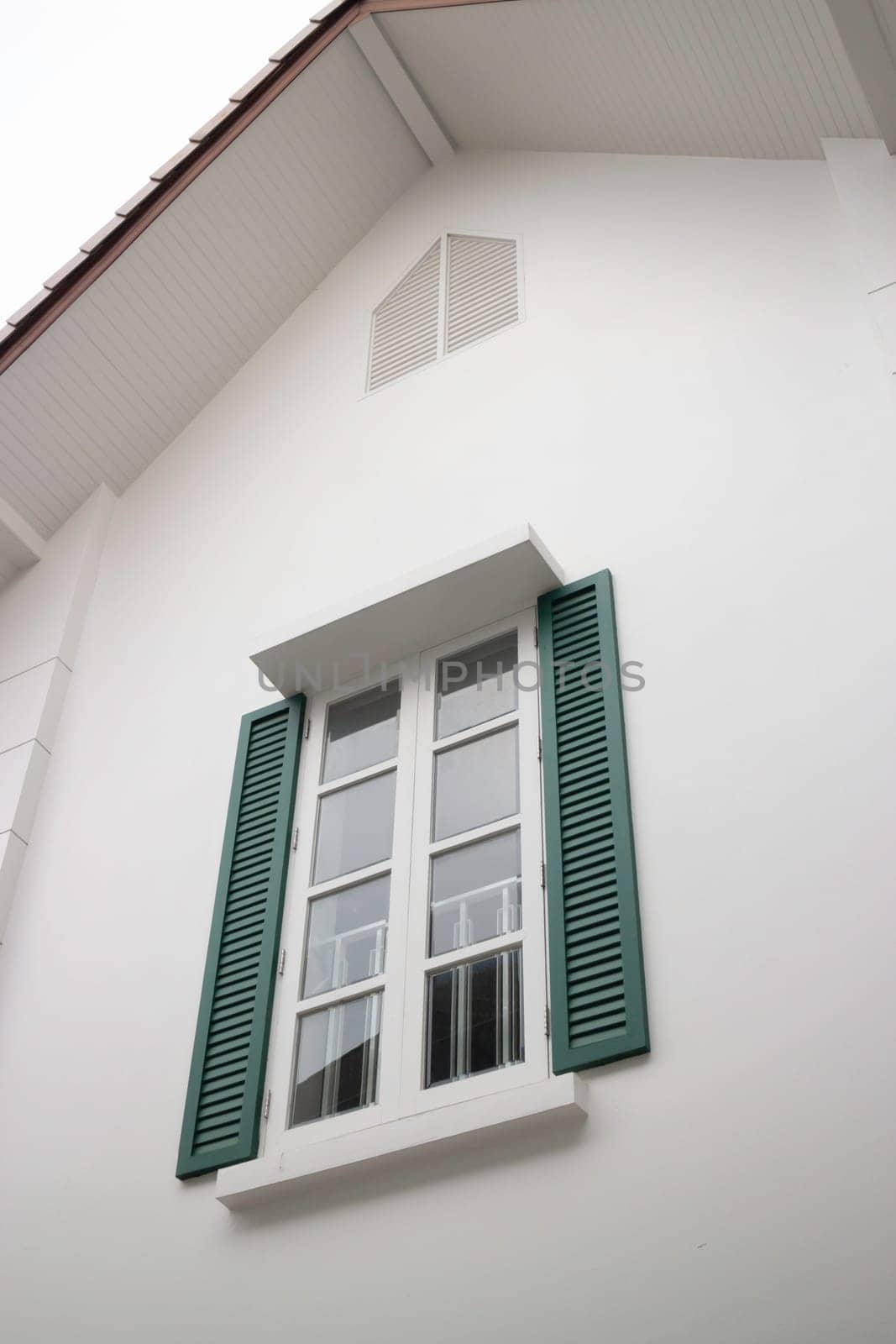 Summer sunlight building facade outdoors, stock photo